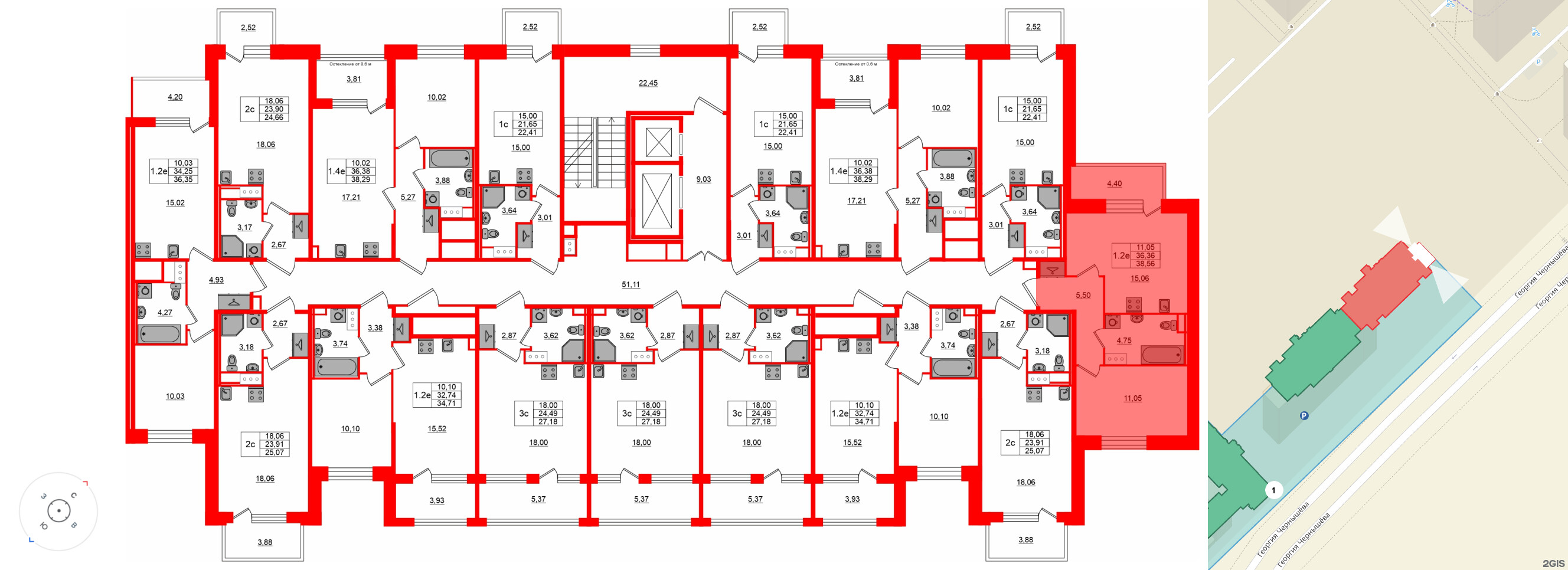Квартира в ЖК «Сэтл ЛОФТ», 1 комнатная, 36.36 м², 4 этаж