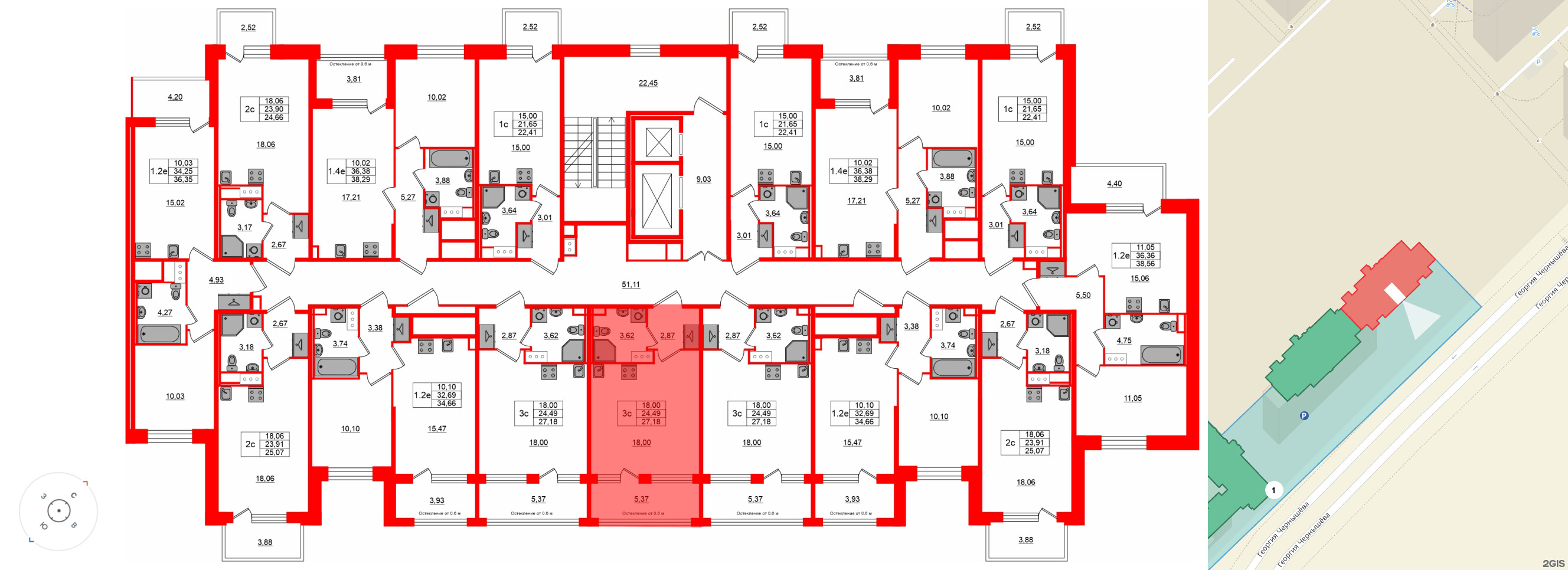 Квартира в ЖК «Сэтл ЛОФТ», студия, 24.49 м², 3 этаж