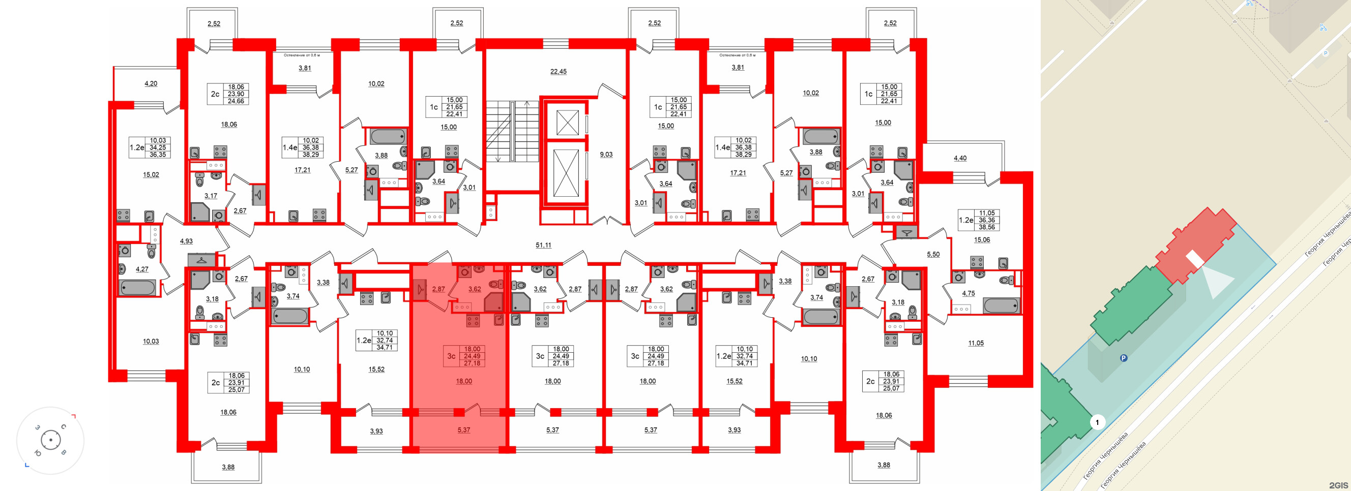 Квартира в ЖК «Сэтл ЛОФТ», студия, 24.49 м², 4 этаж