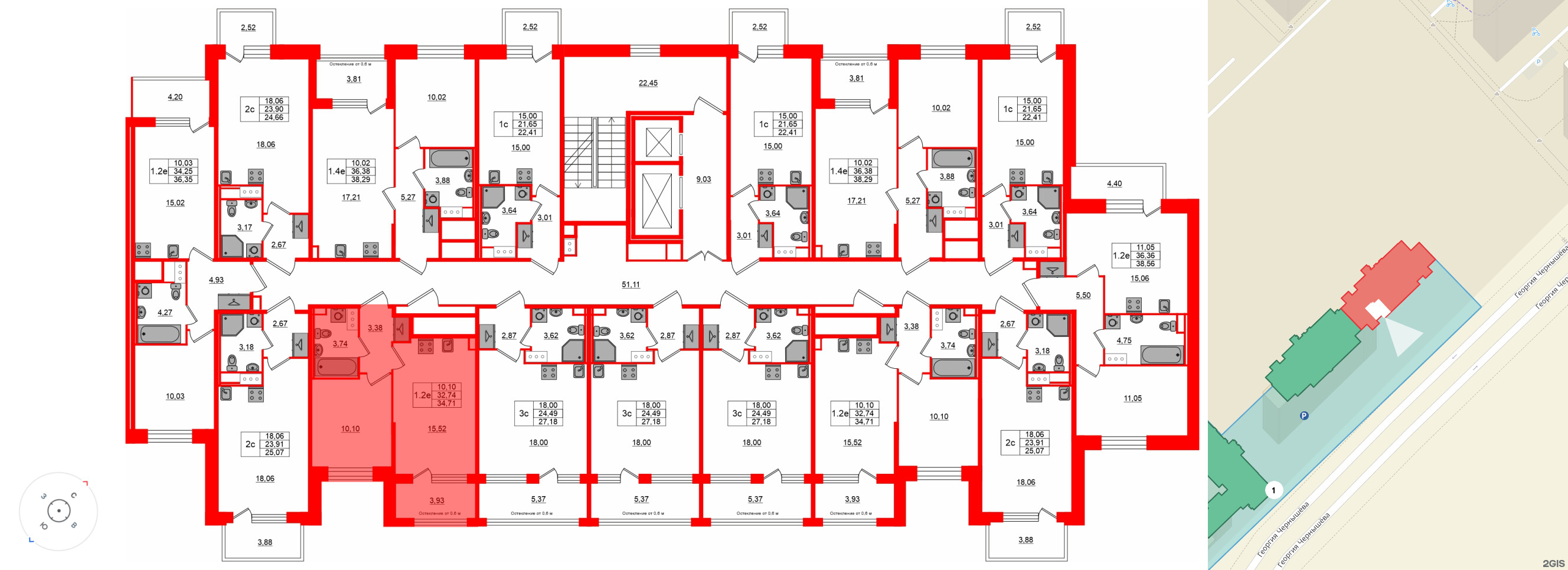 Квартира в ЖК «Сэтл ЛОФТ», 1 комнатная, 32.74 м², 5 этаж