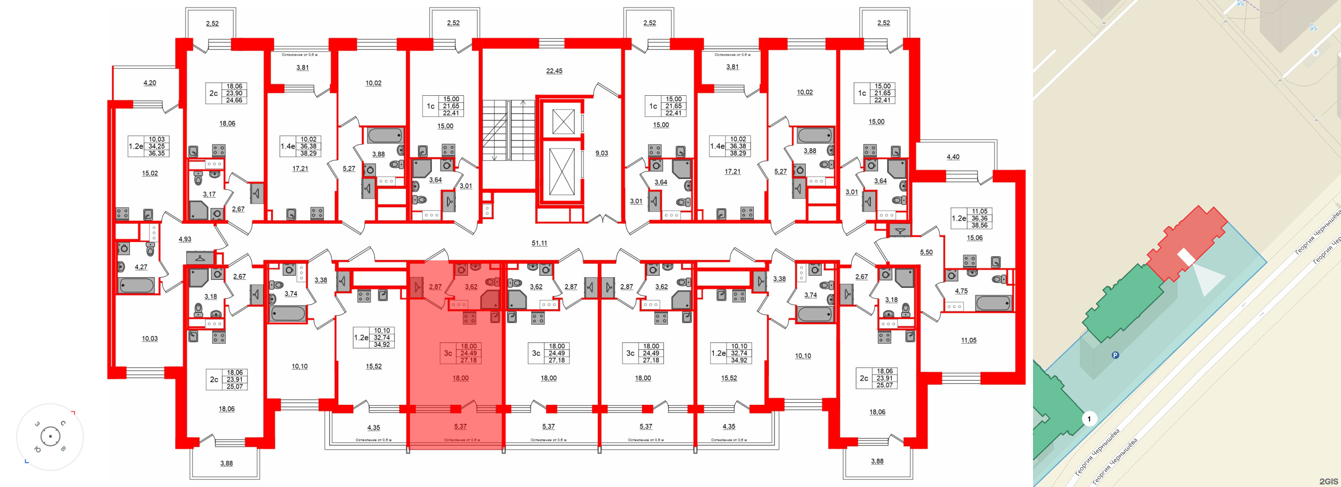 Квартира в ЖК «Сэтл ЛОФТ», студия, 24.49 м², 9 этаж