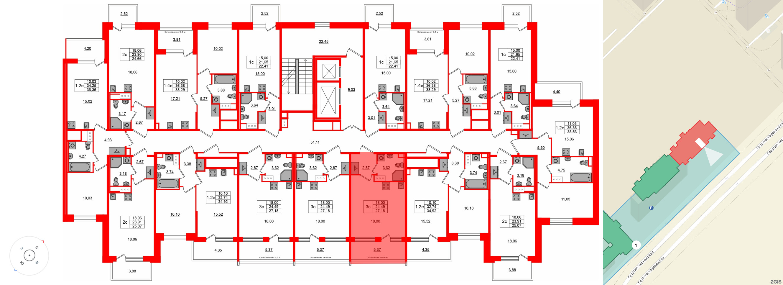 Квартира в ЖК «Сэтл ЛОФТ», студия, 24.49 м², 11 этаж