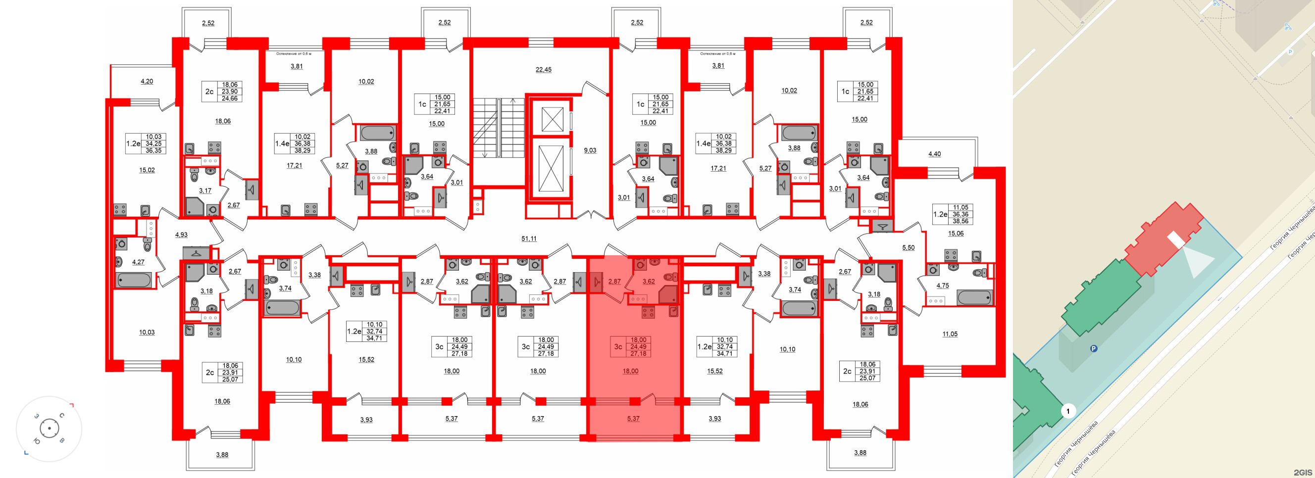 Квартира в ЖК «Сэтл ЛОФТ», студия, 24.49 м², 4 этаж