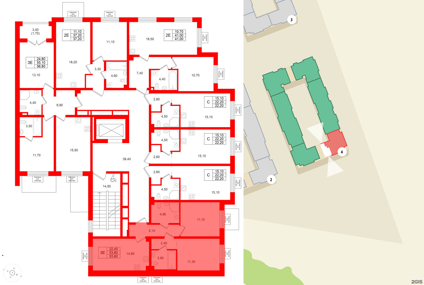Квартира в ЖК «Пулково Lake», 2 комнатная, 53.6 м², 2 этаж