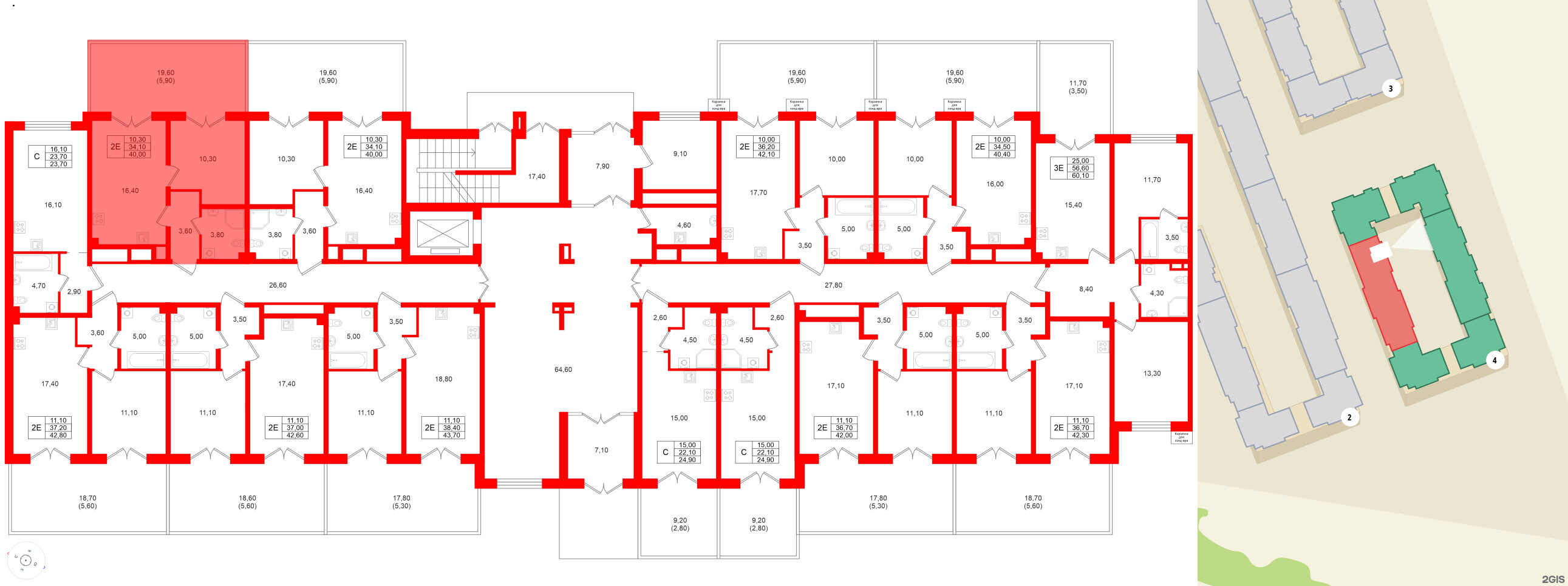 Квартира в ЖК «Пулково Lake», 1 комнатная, 40 м², 1 этаж