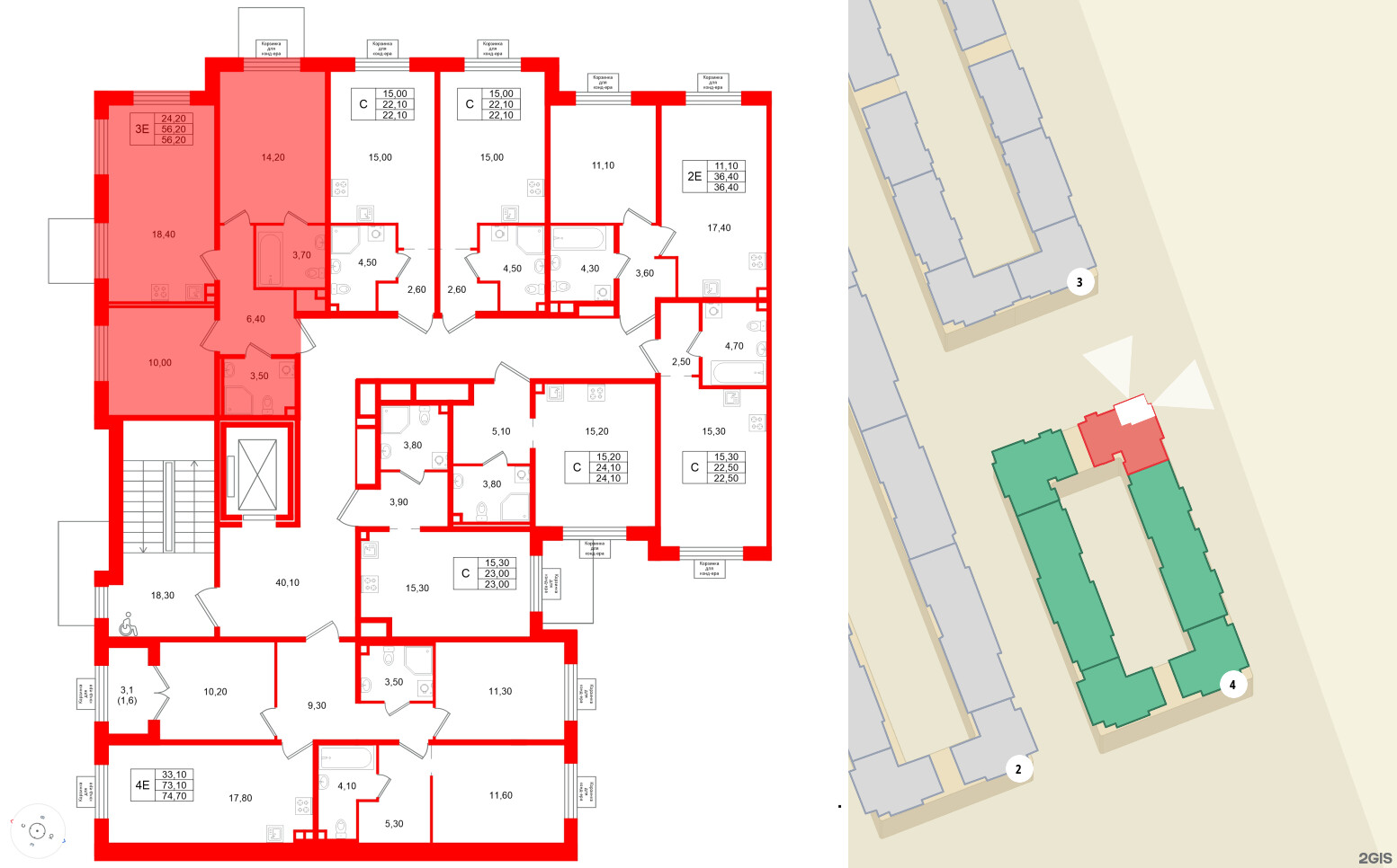 Квартира в ЖК «Пулково Lake», 2 комнатная, 56.2 м², 2 этаж