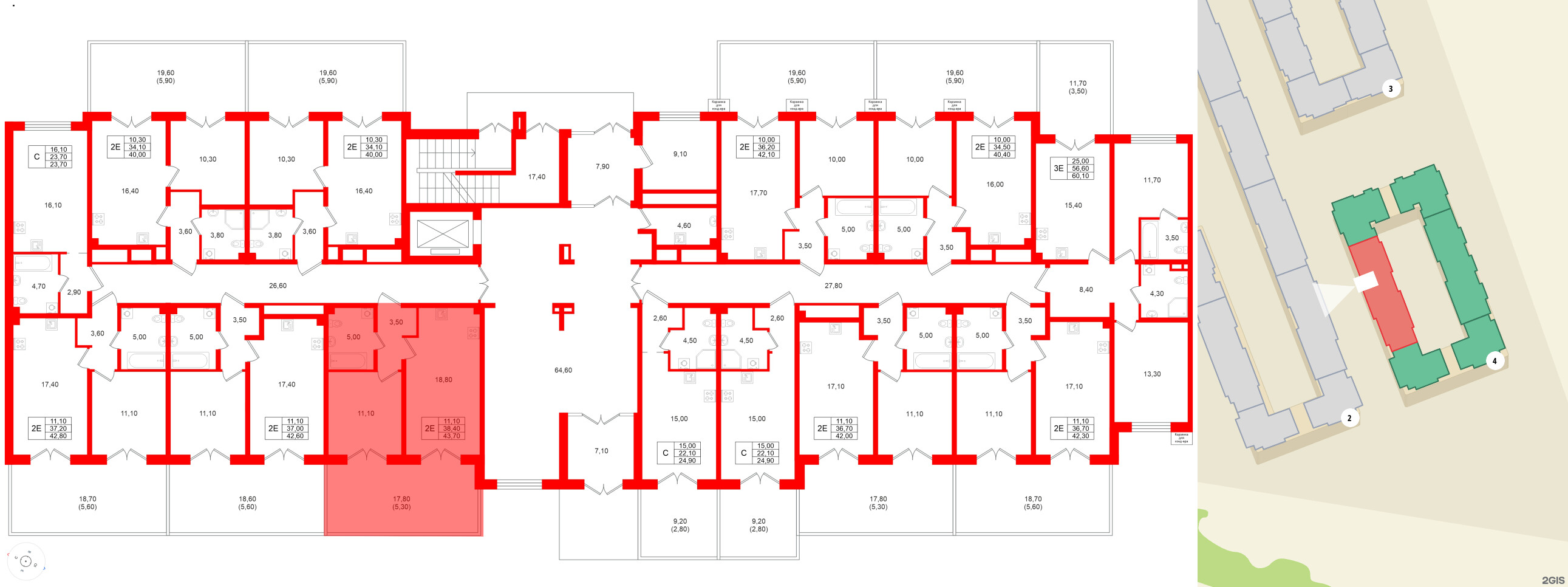 Квартира в ЖК «Пулково Lake», 1 комнатная, 43.7 м², 1 этаж