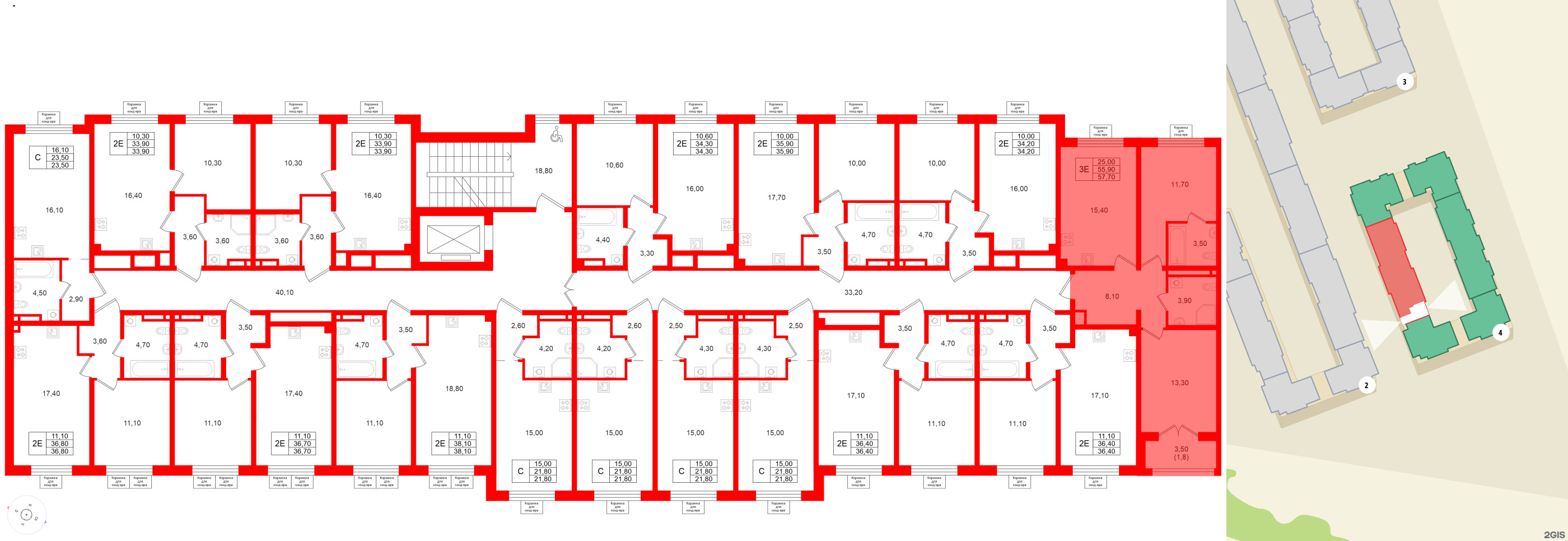 Квартира в ЖК «Пулково Lake», 2 комнатная, 57.7 м², 3 этаж