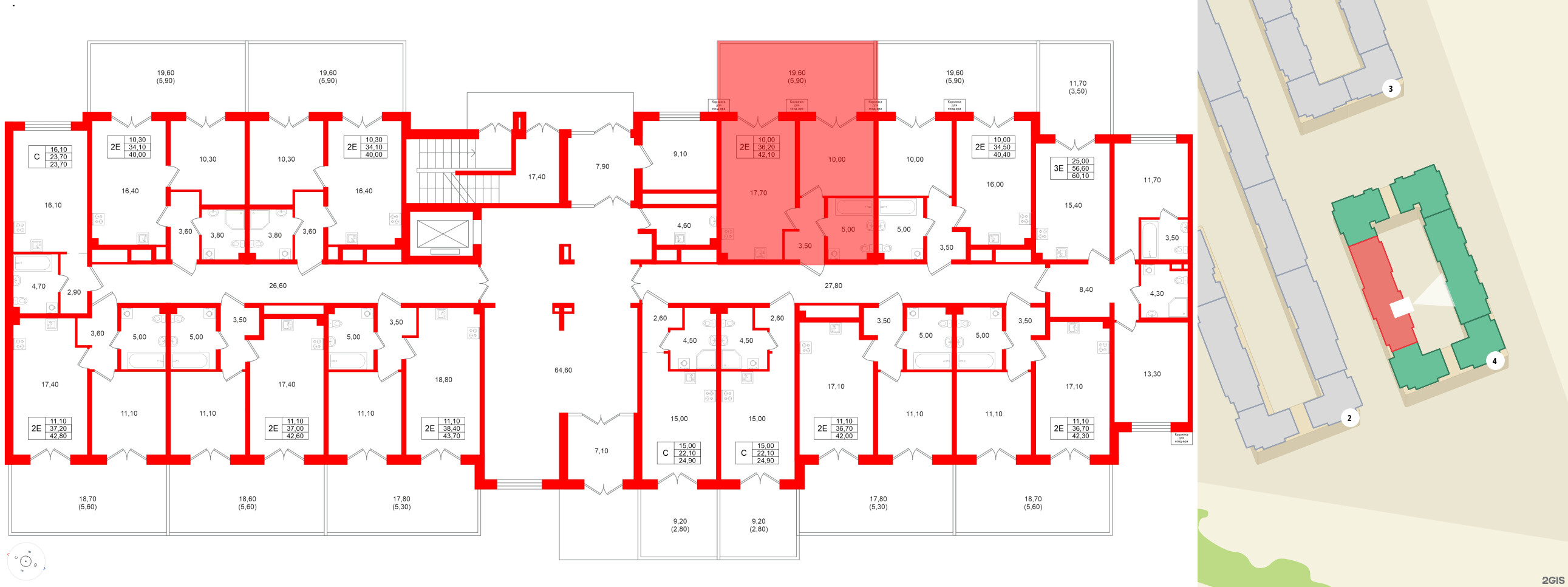 Квартира в ЖК «Пулково Lake», 1 комнатная, 42.1 м², 1 этаж