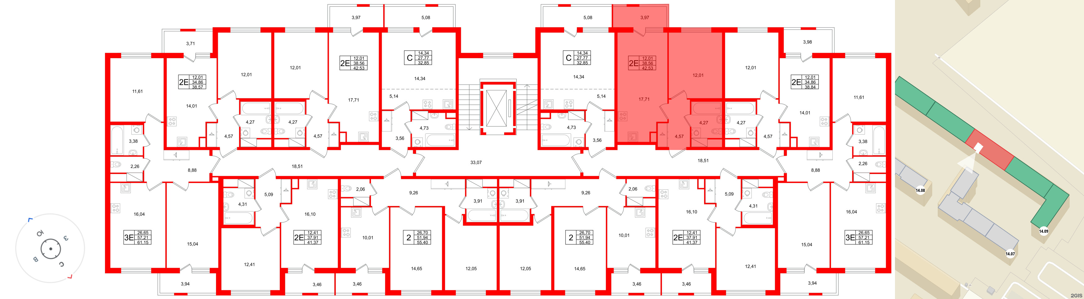 Квартира в ЖК ЯСНО.ЯНИНО, 1 комнатная, 42.53 м², 4 этаж