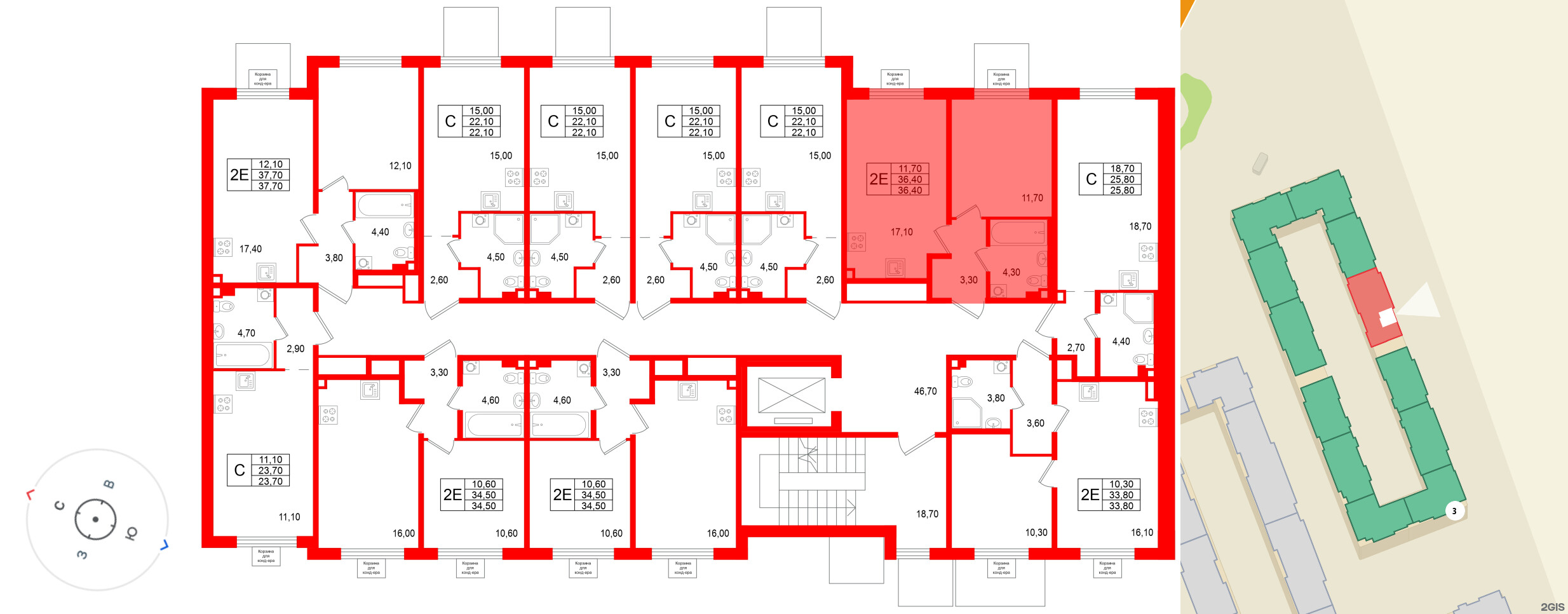 Квартира в ЖК «Пулково Лейк», 1 комнатная, 36.4 м², 2 этаж