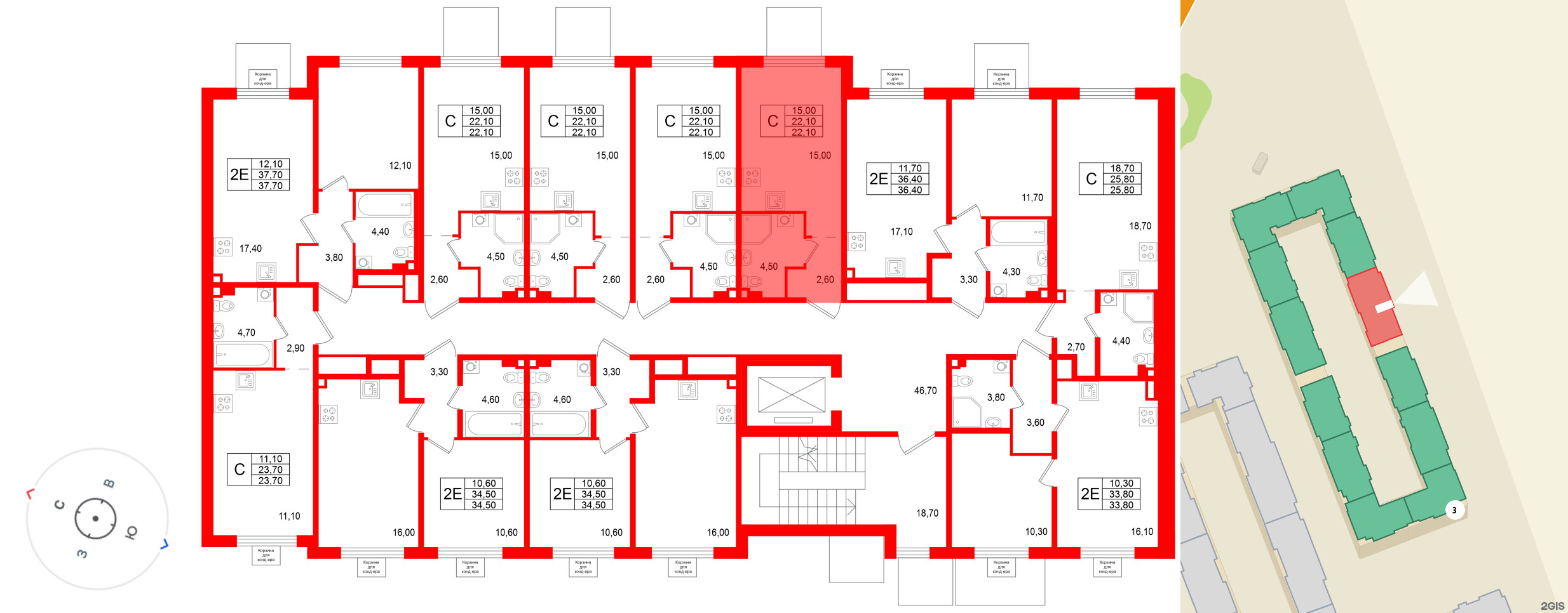 Квартира в ЖК «Пулково Лейк», студия, 22.1 м², 2 этаж