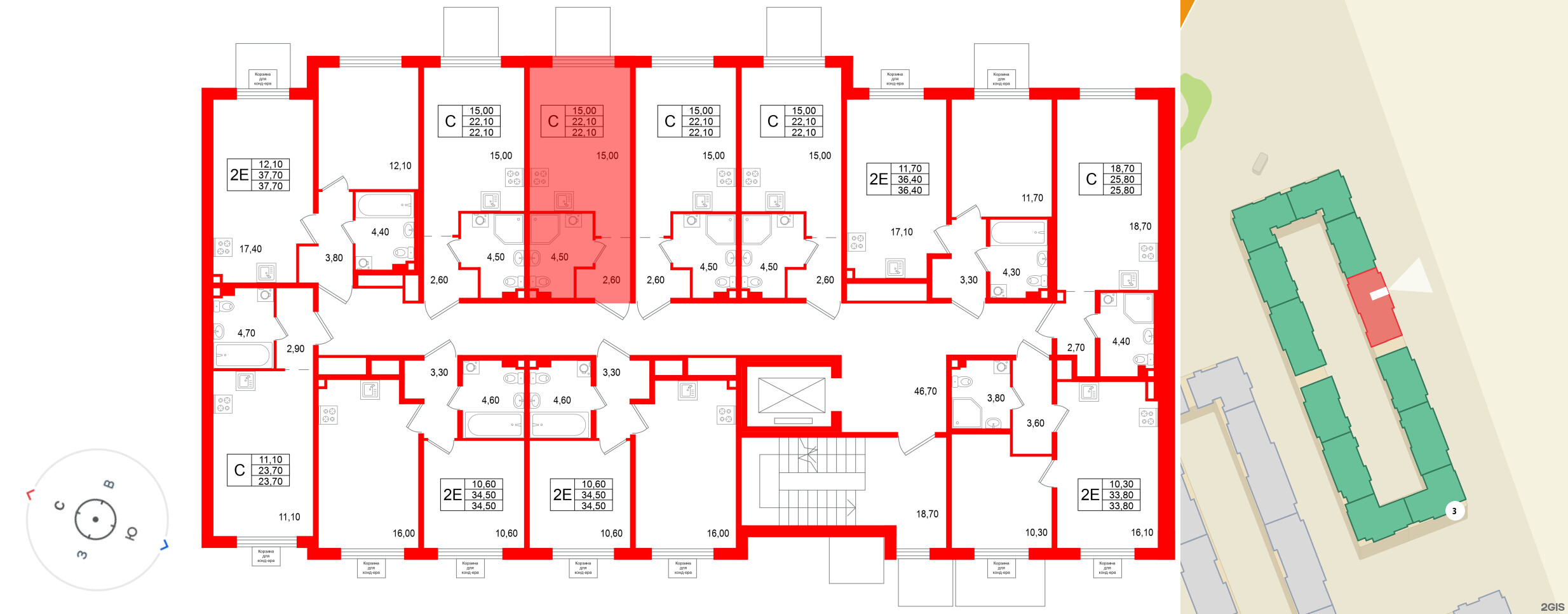 Квартира в ЖК «Пулково Лейк», студия, 22.1 м², 2 этаж
