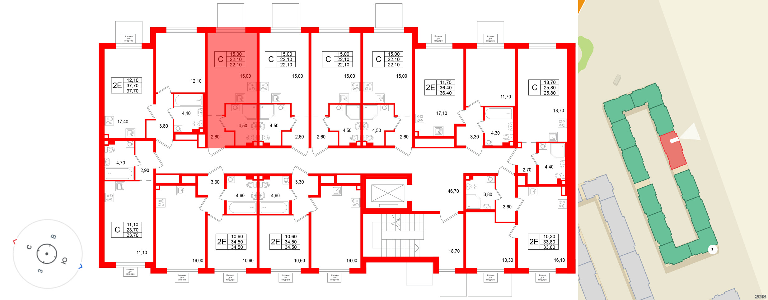 Квартира в ЖК «Пулково Лейк», студия, 22.1 м², 2 этаж
