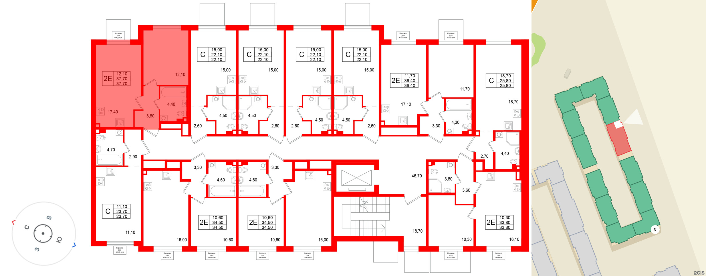Квартира в ЖК «Пулково Лейк», 1 комнатная, 37.7 м², 2 этаж