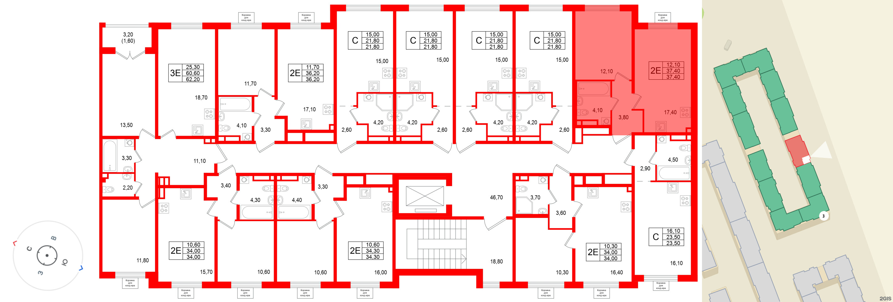 Квартира в ЖК «Пулково Лейк», 1 комнатная, 37.4 м², 3 этаж