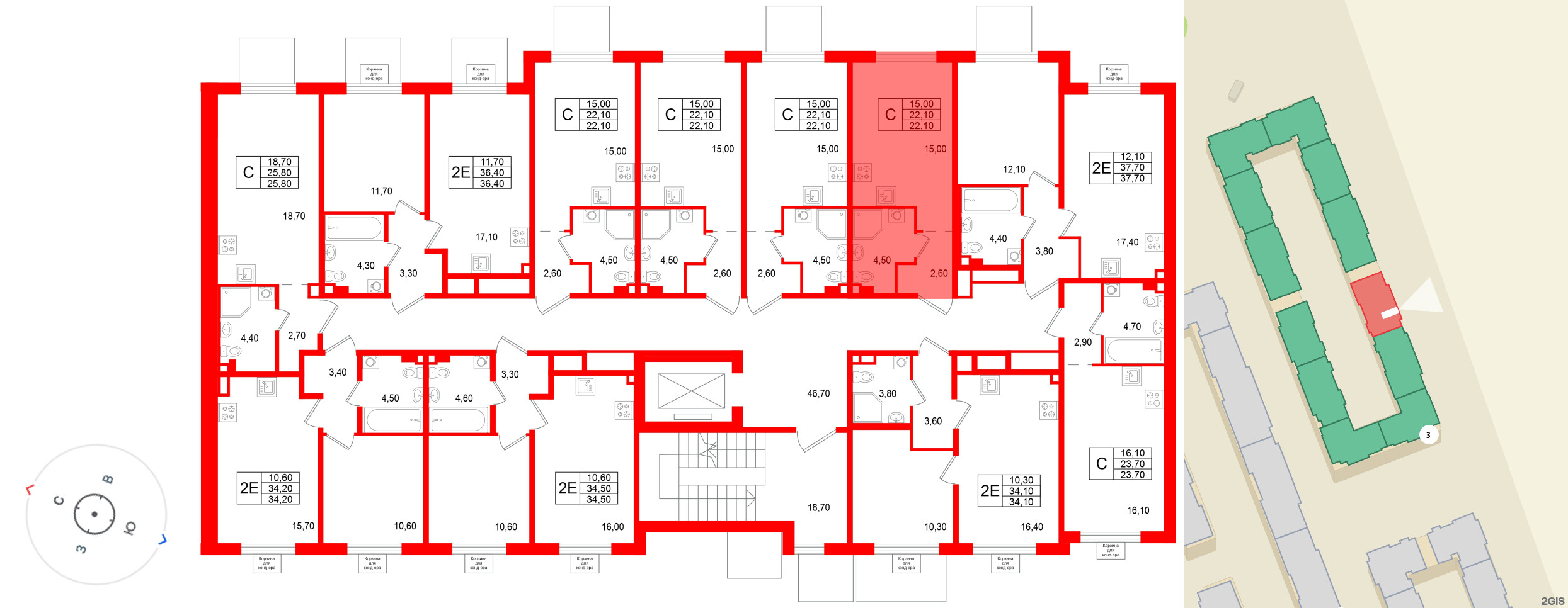 Квартира в ЖК «Пулково Лейк», студия, 22.1 м², 2 этаж