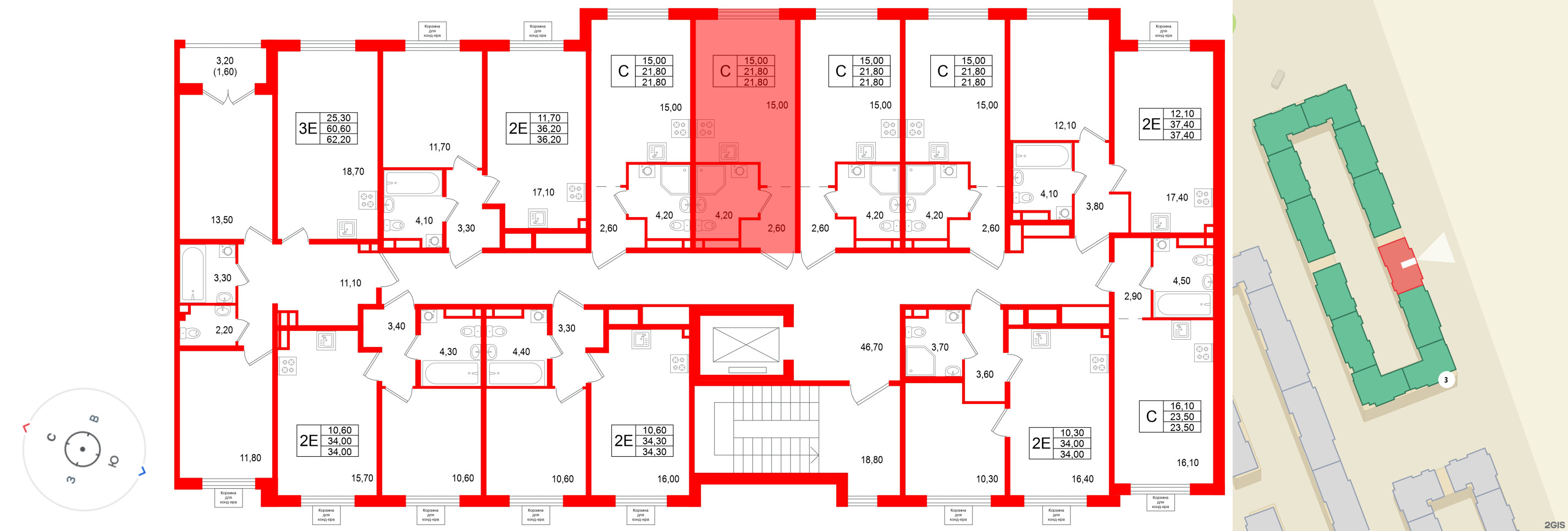 Квартира в ЖК «Пулково Лейк», студия, 21.8 м², 3 этаж