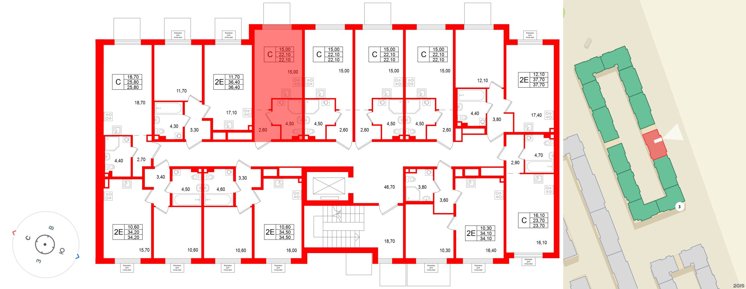 Квартира в ЖК «Пулково Лейк», студия, 22.1 м², 2 этаж