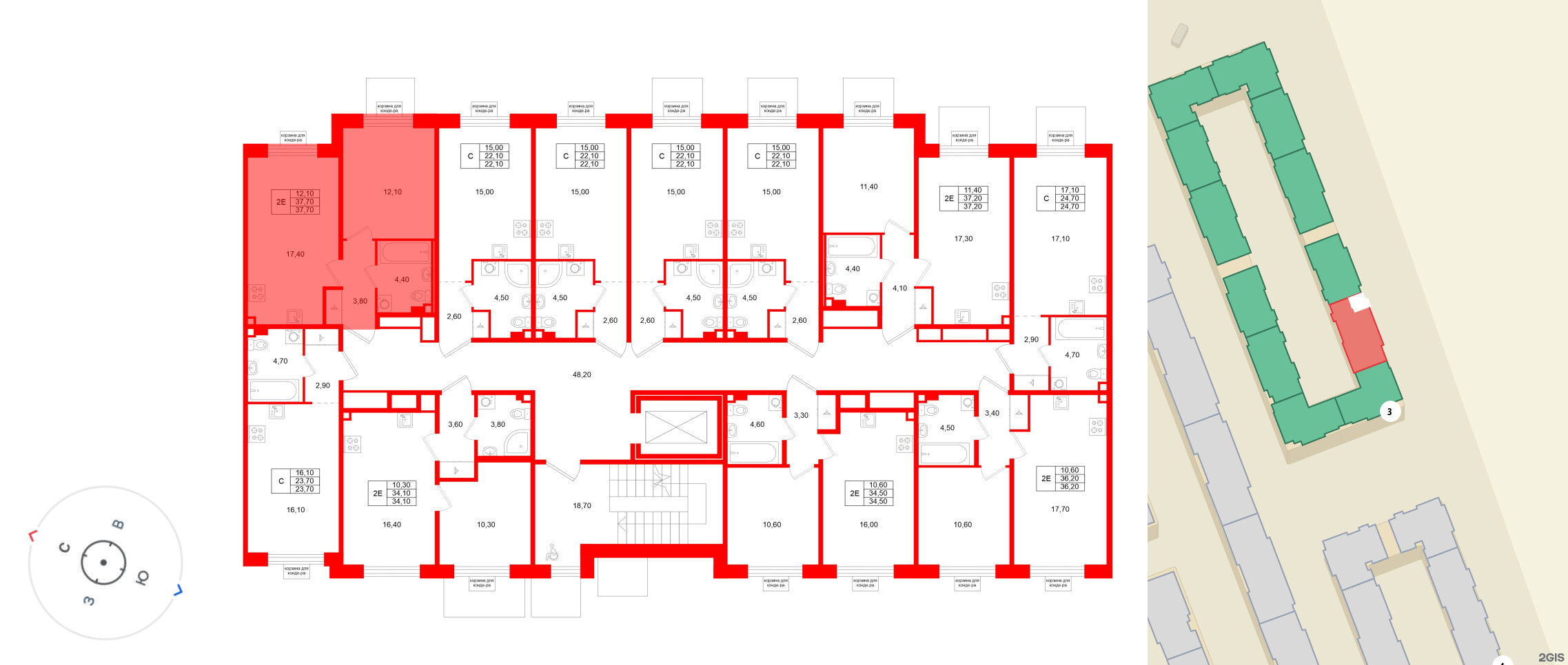 Квартира в ЖК «Пулково Лейк», 1 комнатная, 37.7 м², 2 этаж