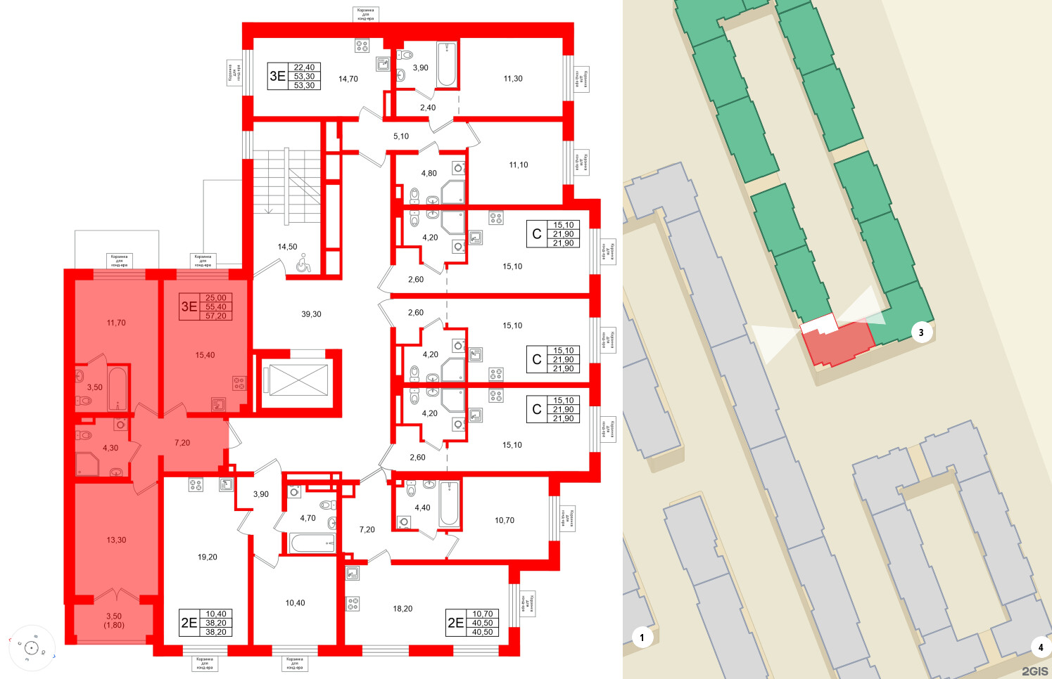 Квартира в ЖК «Пулково Lake», 2 комнатная, 57.2 м², 2 этаж