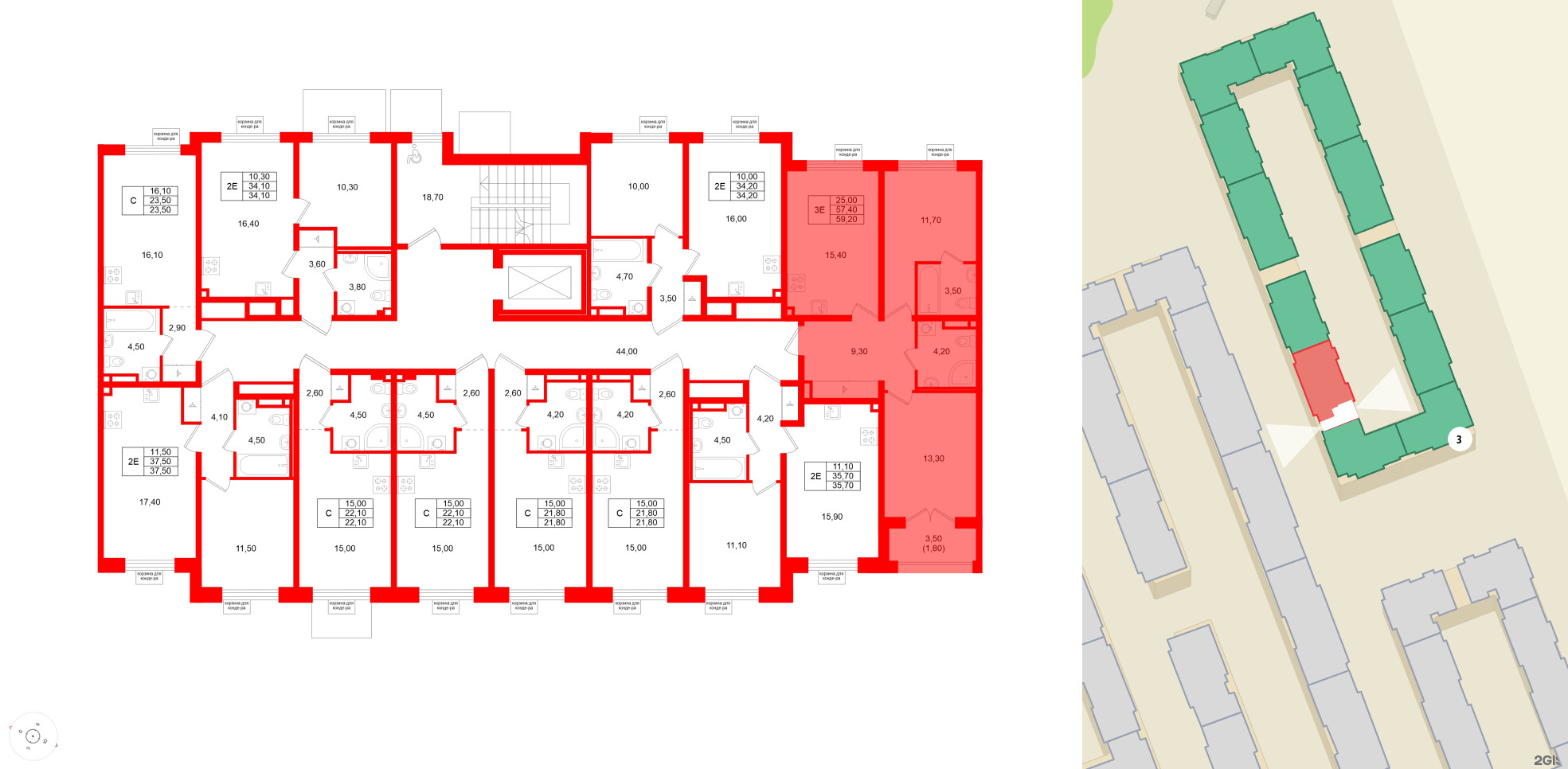 Квартира в ЖК «Пулково Lake», 2 комнатная, 59.2 м², 2 этаж