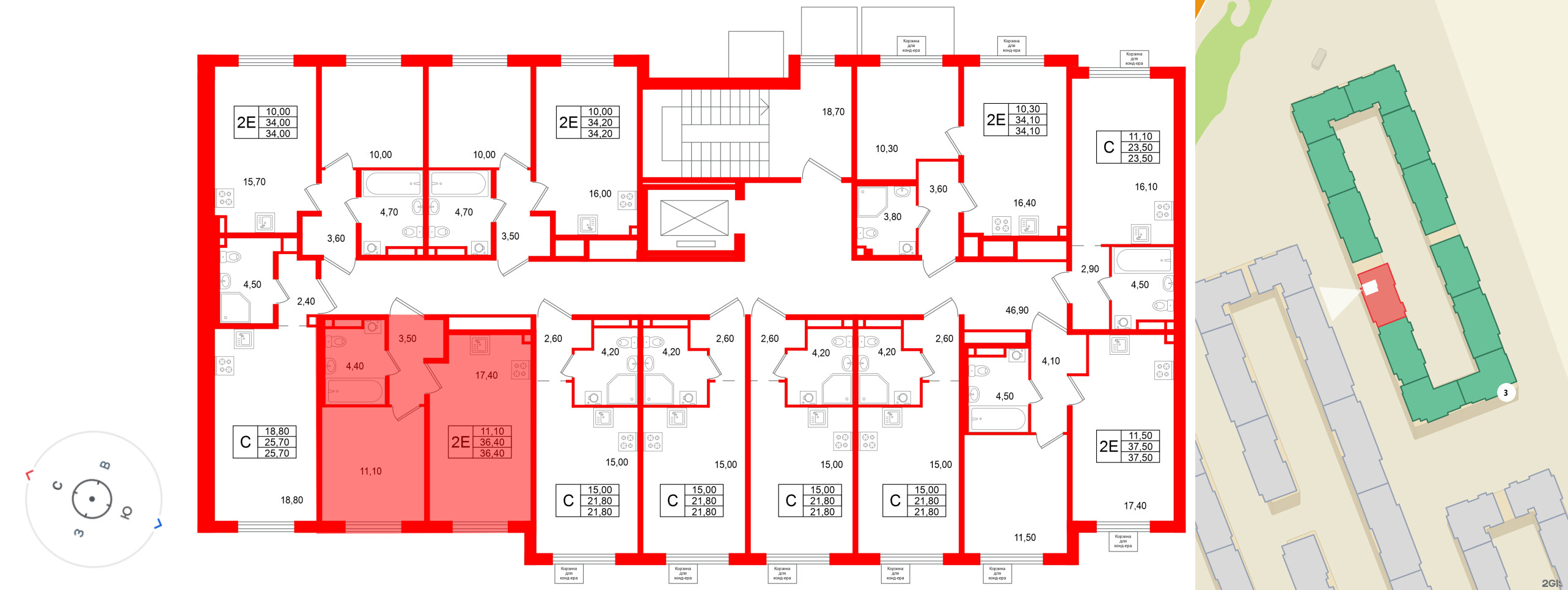 Квартира в ЖК «Пулково Лейк», 1 комнатная, 36.4 м², 2 этаж