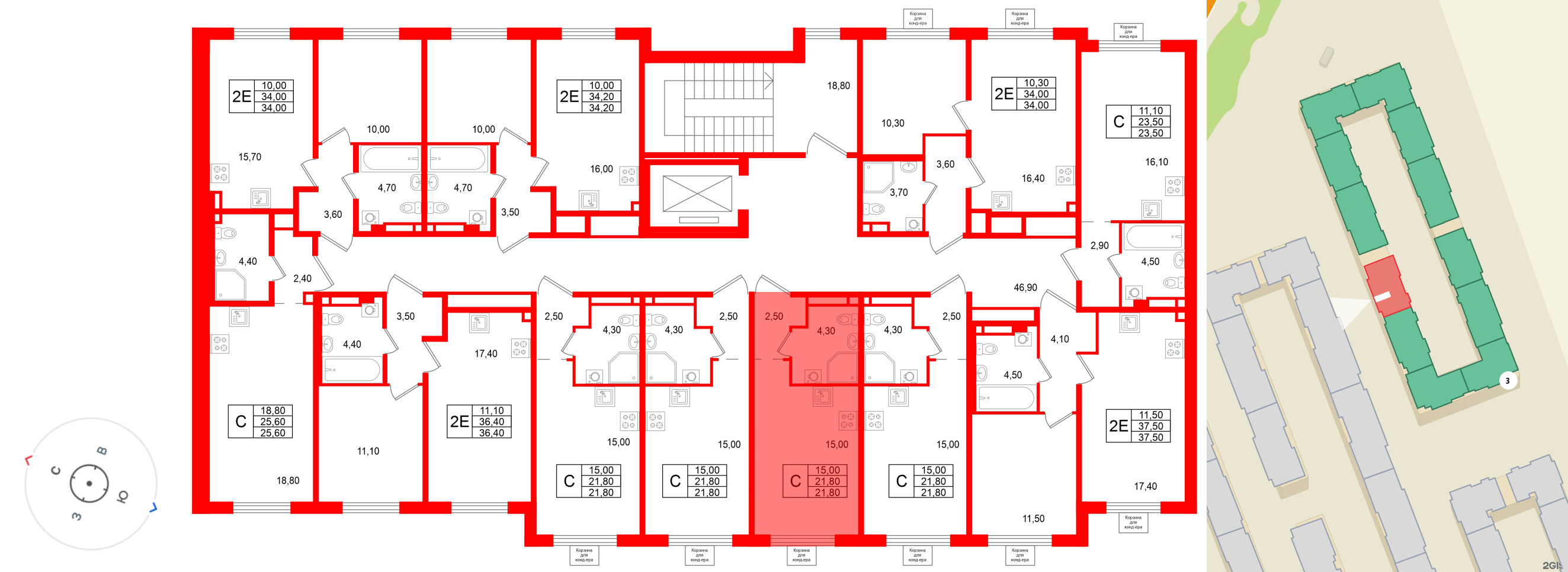 Квартира в ЖК «Пулково Лейк», студия, 21.8 м², 3 этаж