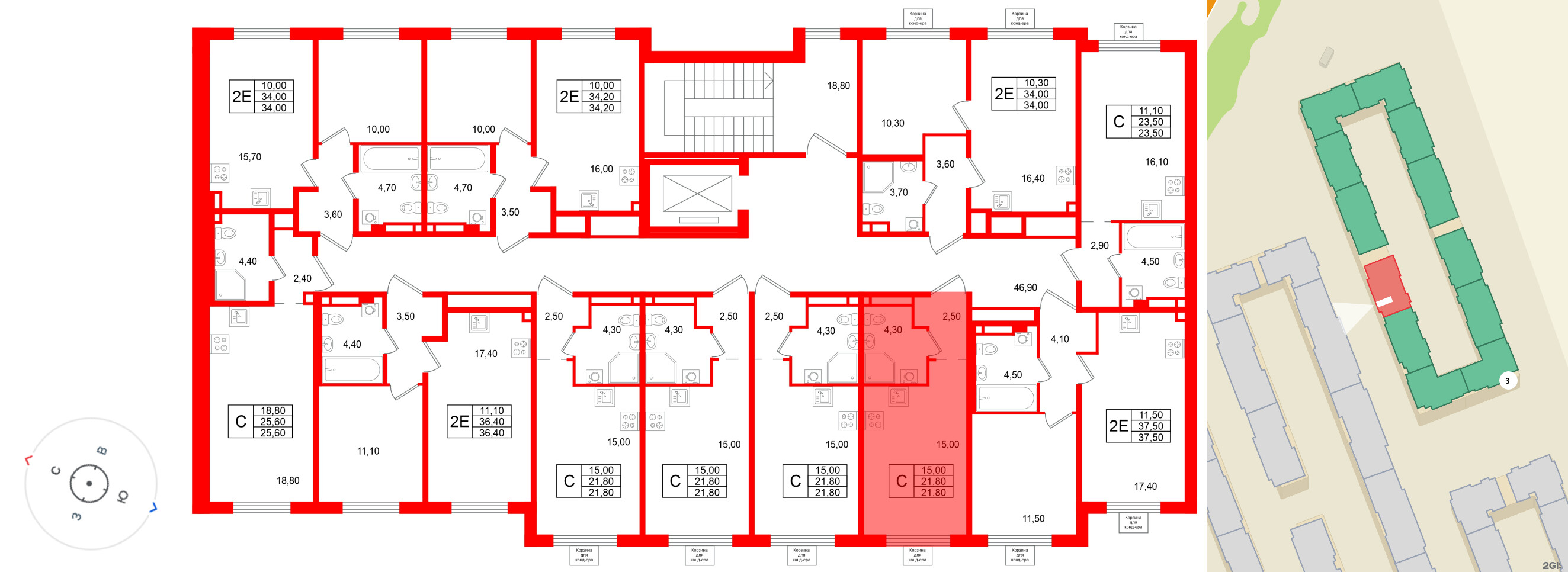 Квартира в ЖК «Пулково Лейк», студия, 21.8 м², 3 этаж