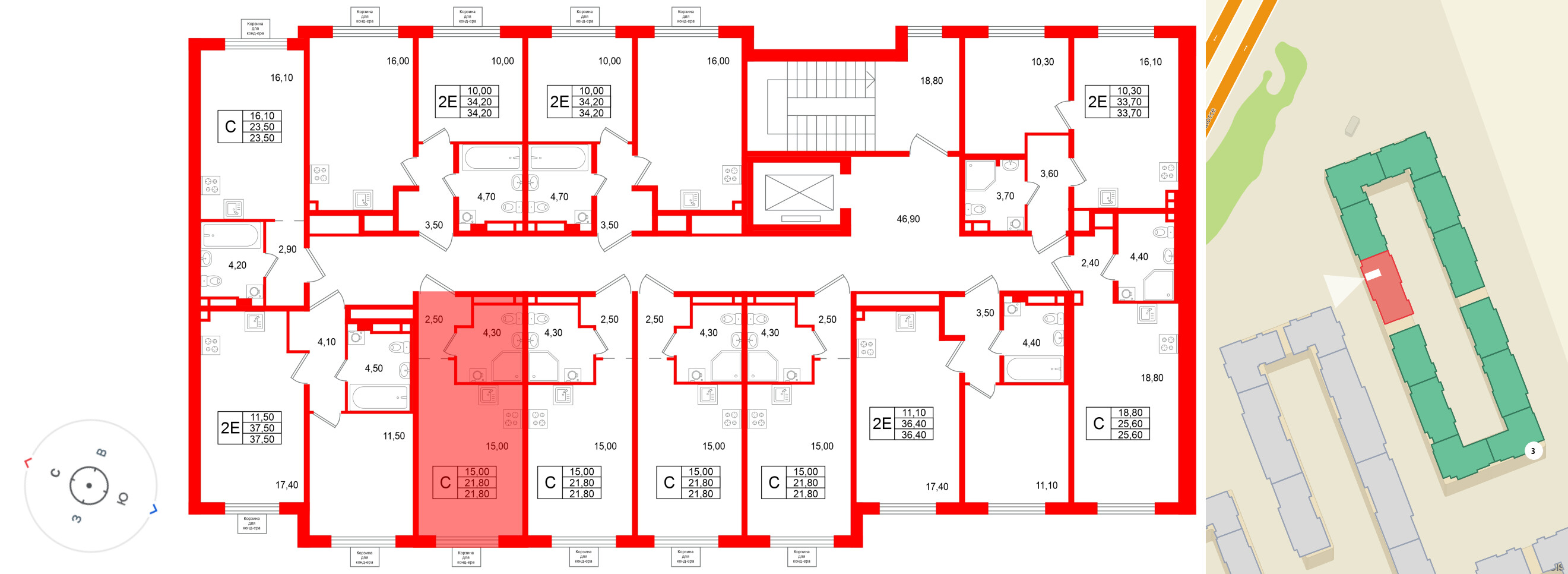 Квартира в ЖК «Пулково Лейк», студия, 21.8 м², 3 этаж