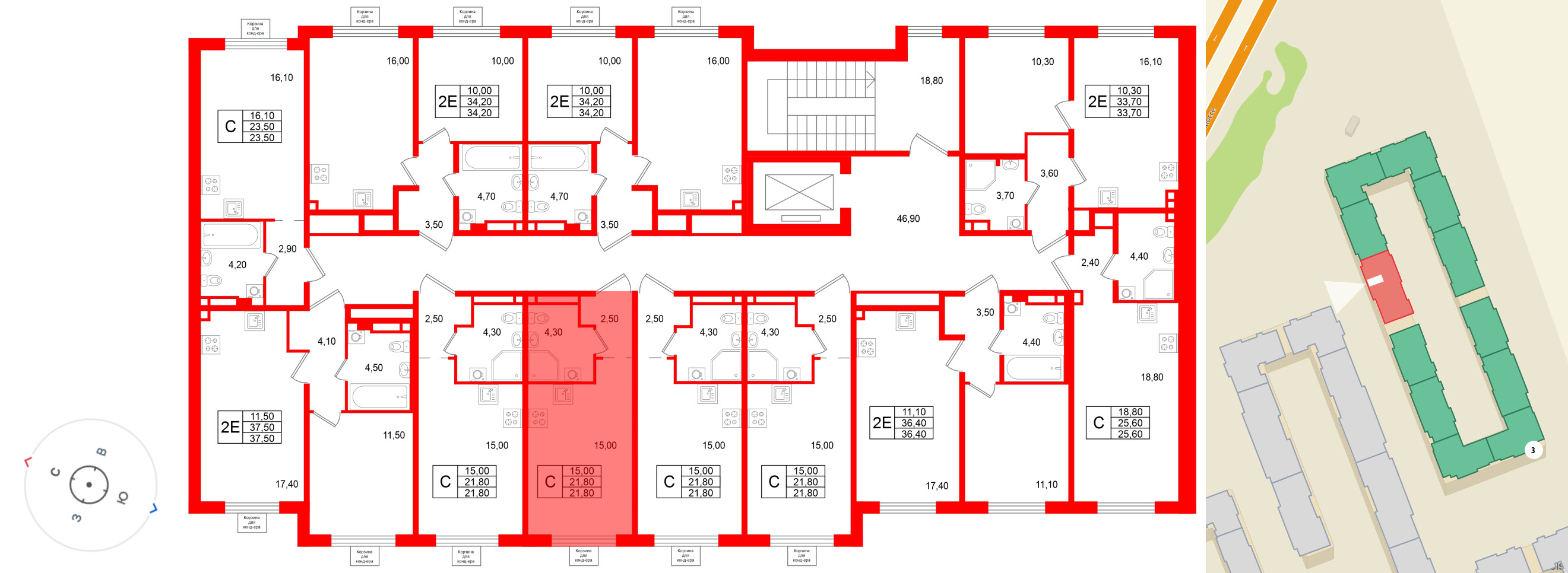 Квартира в ЖК «Пулково Лейк», студия, 21.8 м², 3 этаж