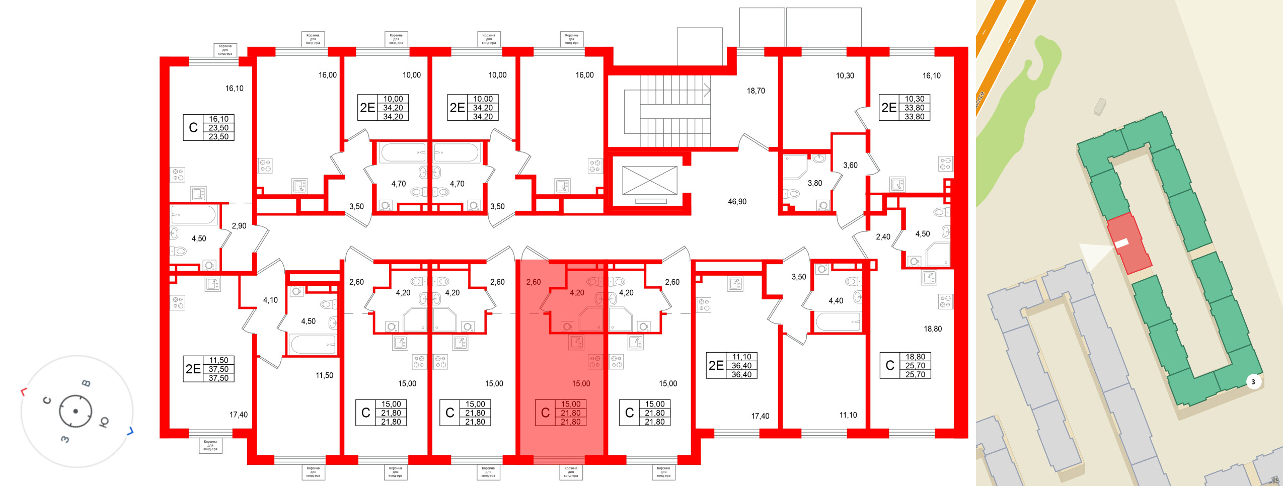 Квартира в ЖК «Пулково Лейк», студия, 21.8 м², 2 этаж