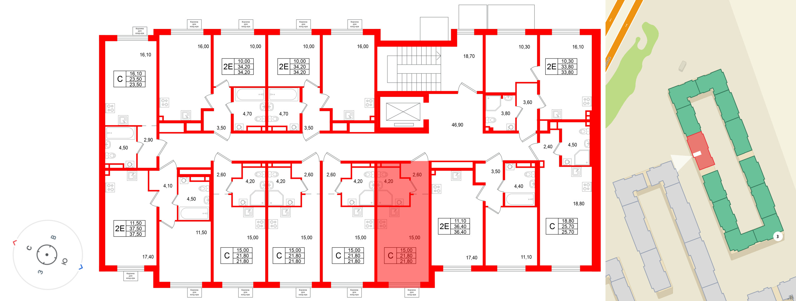 Квартира в ЖК «Пулково Лейк», студия, 21.8 м², 2 этаж