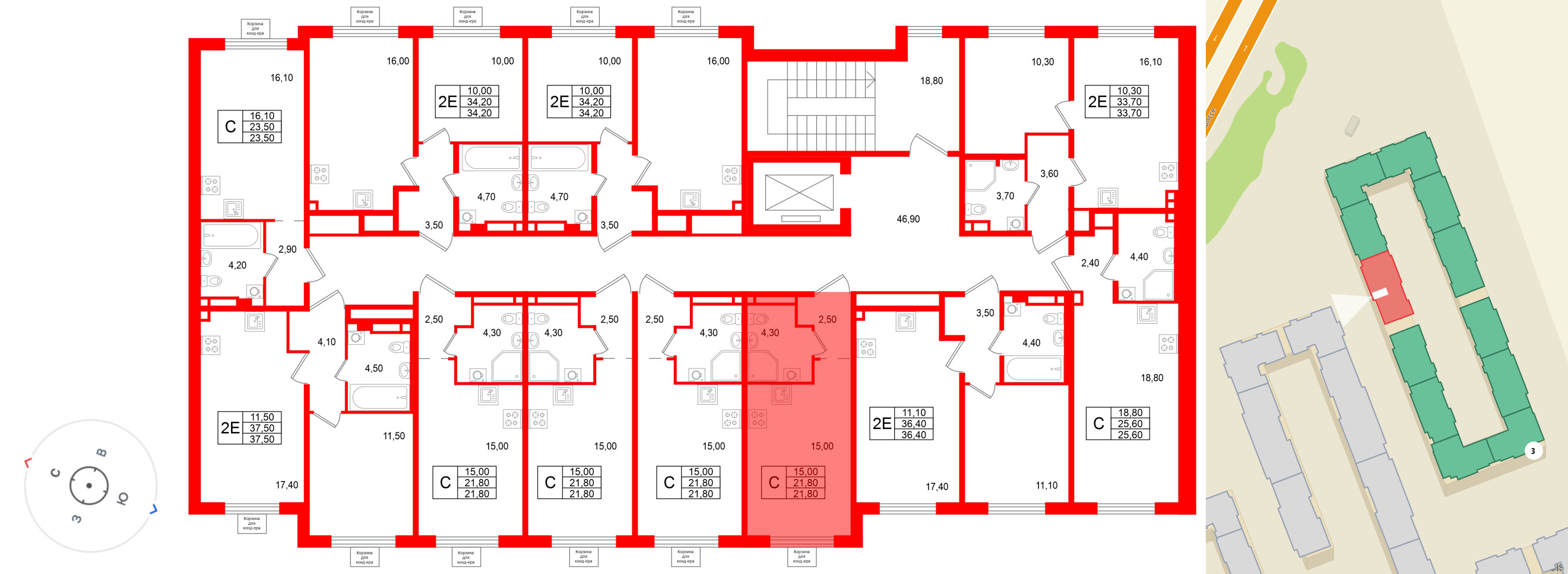 Квартира в ЖК «Пулково Лейк», студия, 21.8 м², 3 этаж