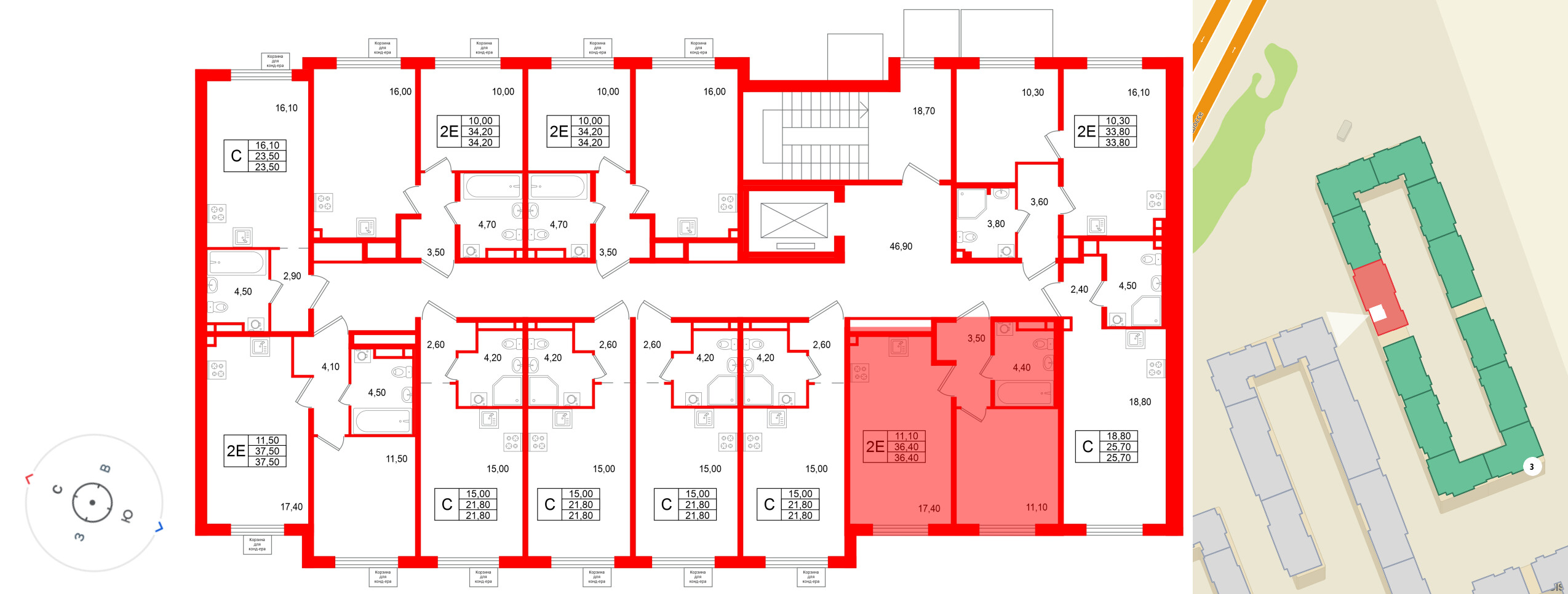 Квартира в ЖК «Пулково Лейк», 1 комнатная, 36.4 м², 2 этаж