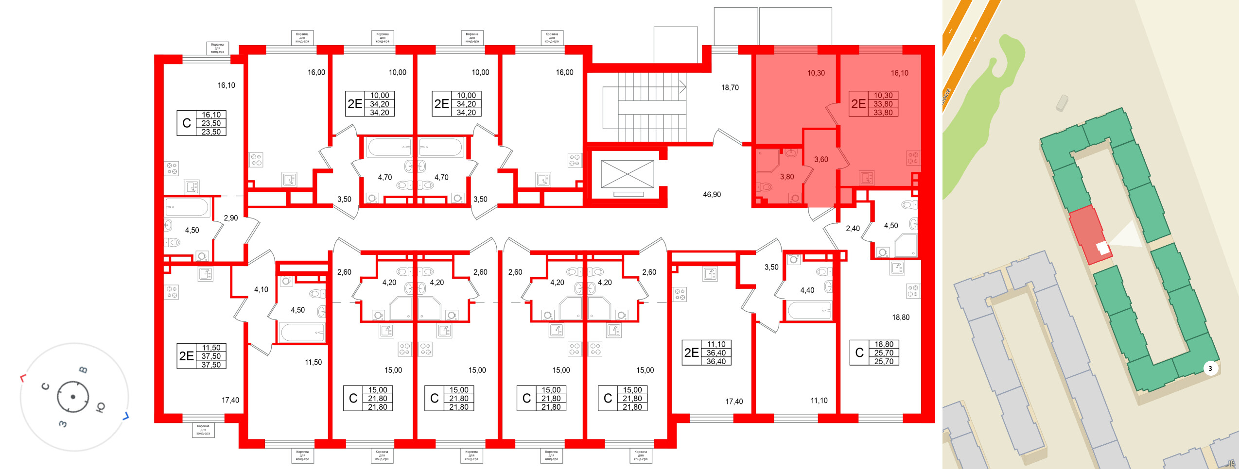 Квартира в ЖК «Пулково Лейк», 1 комнатная, 33.8 м², 2 этаж