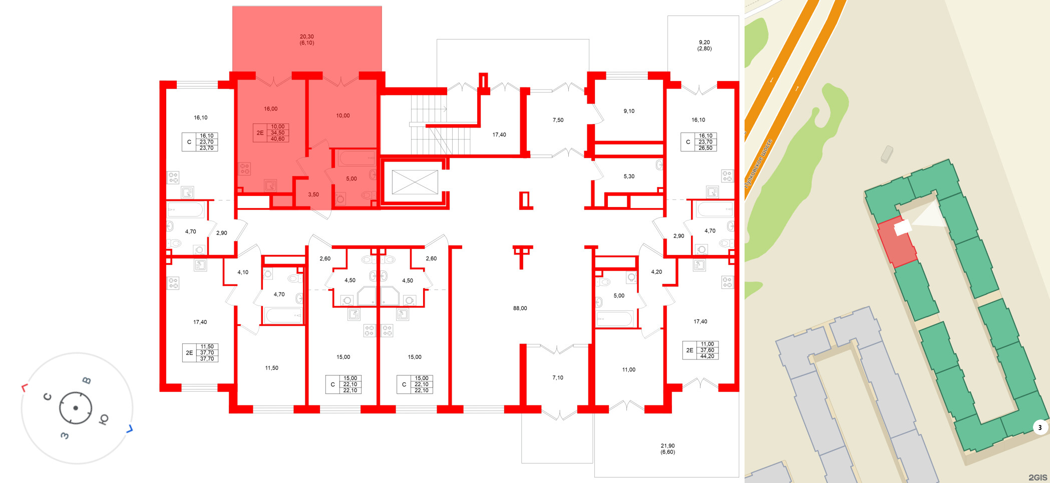 Квартира в ЖК «Пулково Лейк», 1 комнатная, 40.6 м², 1 этаж