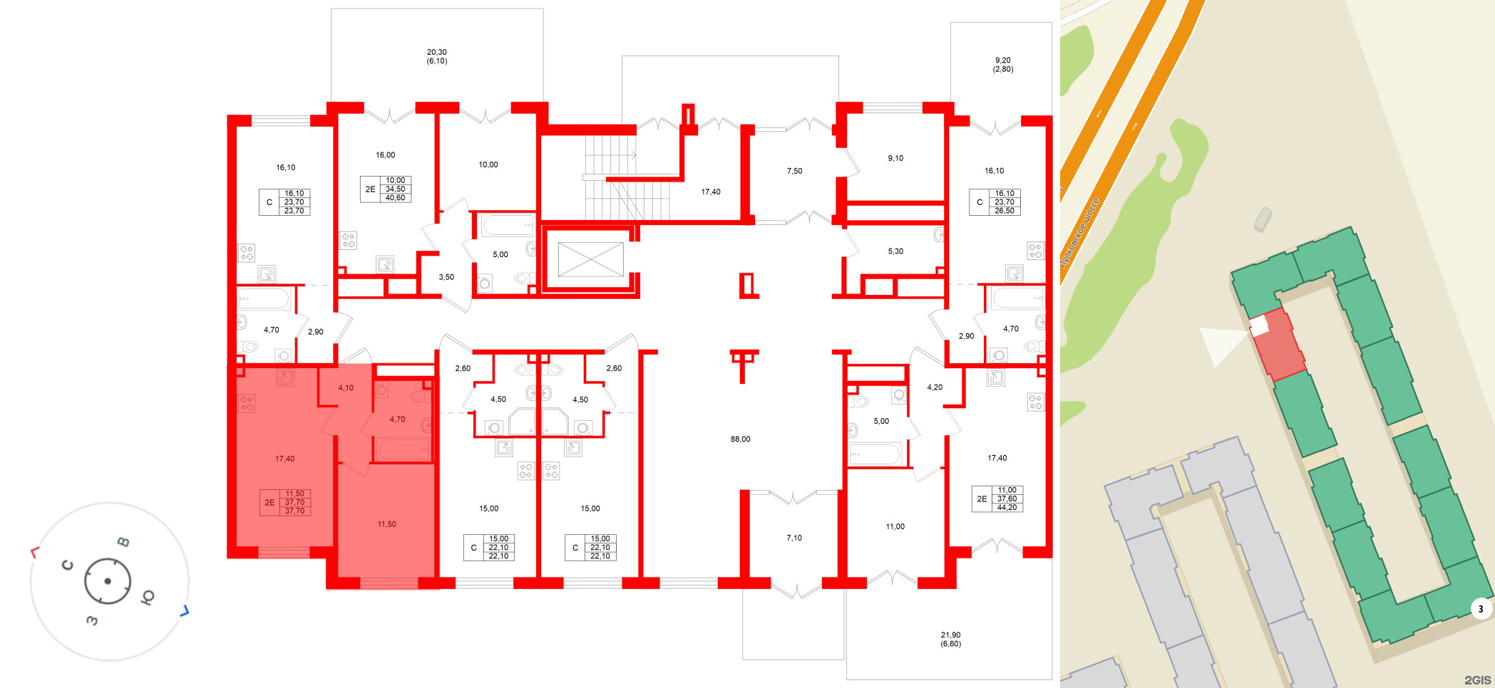 Квартира в ЖК «Пулково Лейк», 1 комнатная, 37.7 м², 1 этаж