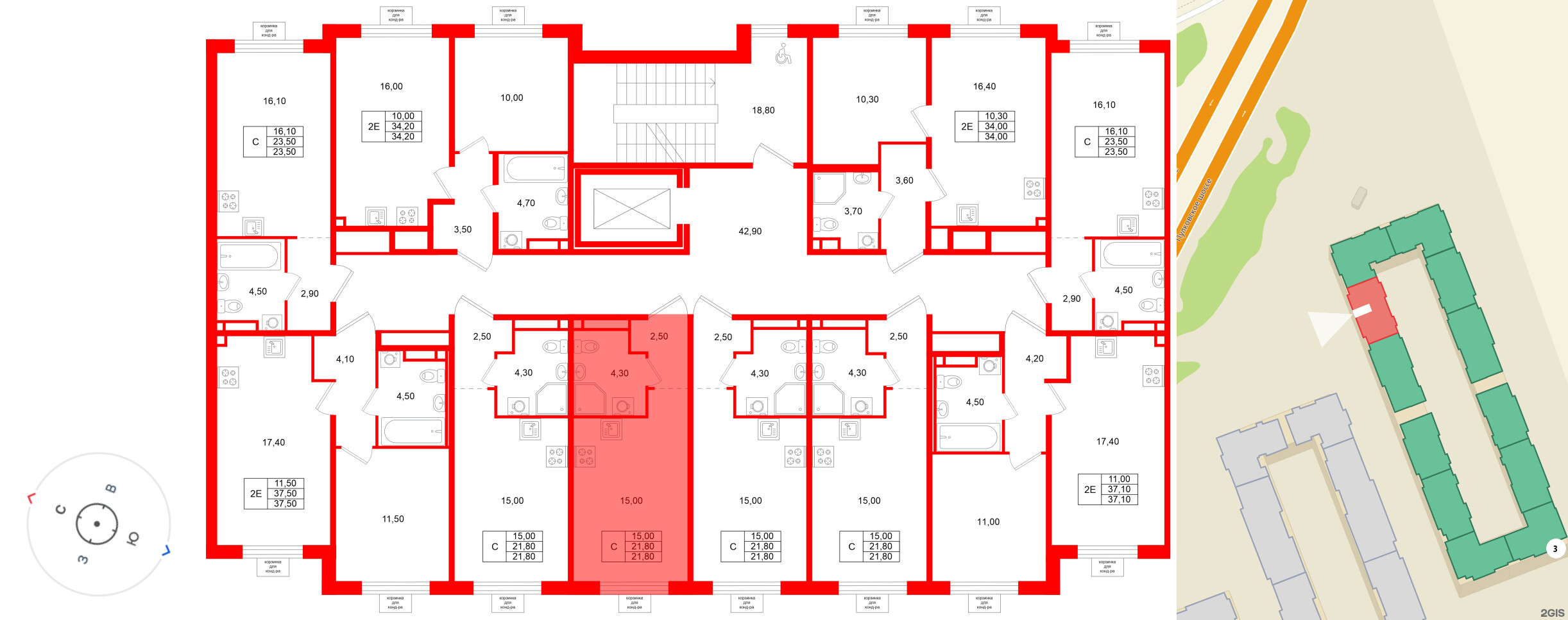 Квартира в ЖК «Пулково Лейк», студия, 21.8 м², 3 этаж
