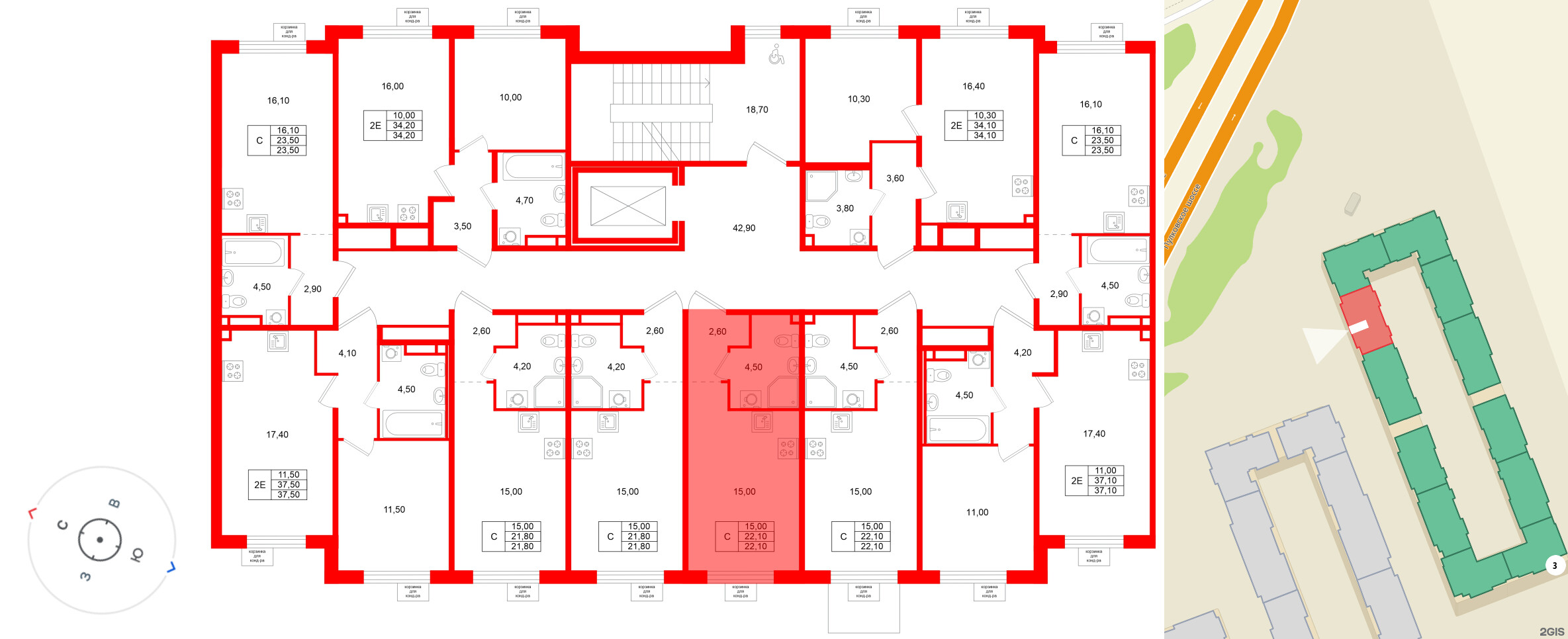 Квартира в ЖК «Пулково Лейк», студия, 22.1 м², 2 этаж