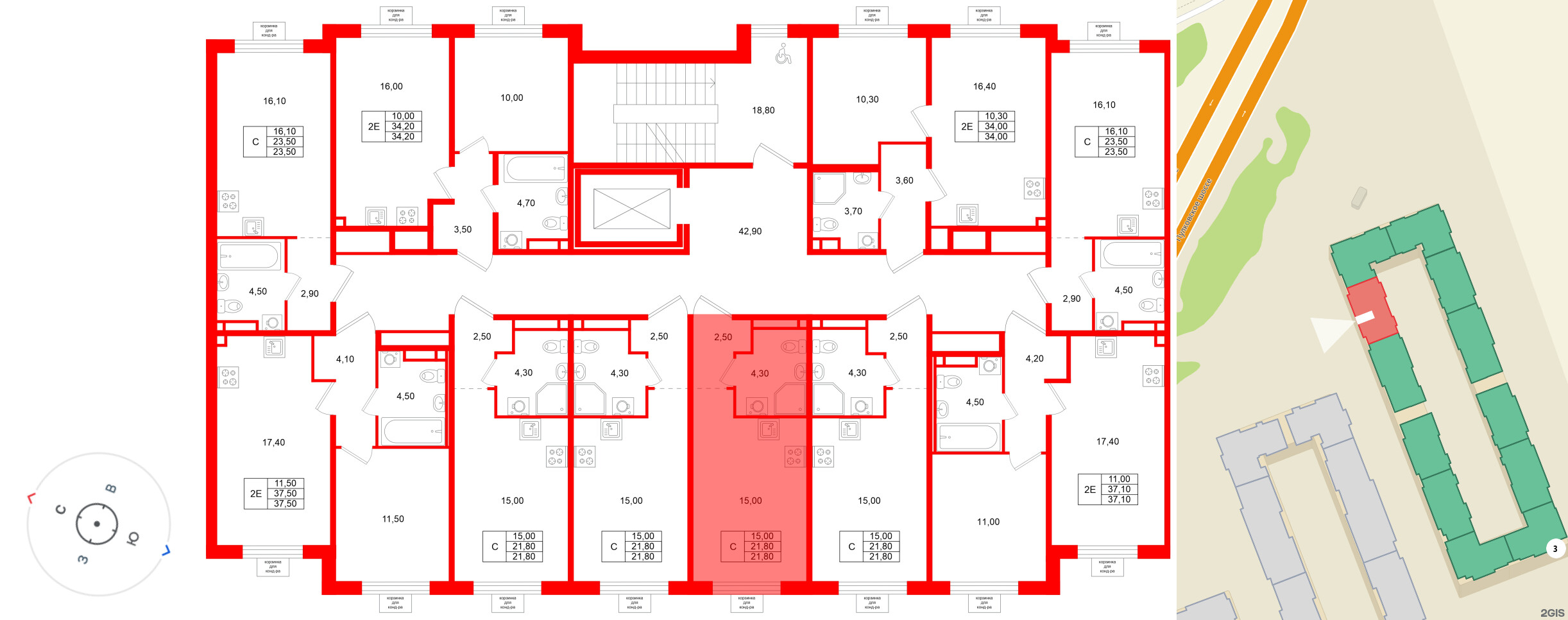Квартира в ЖК «Пулково Лейк», студия, 21.8 м², 3 этаж
