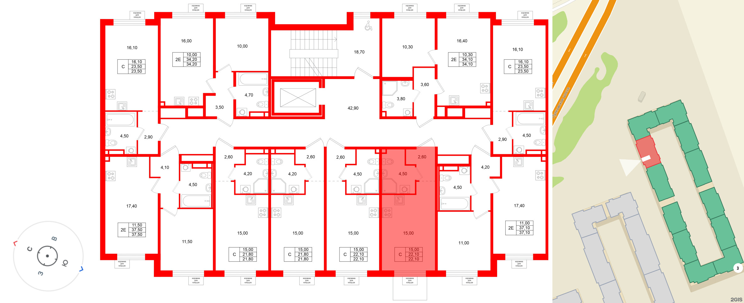 Квартира в ЖК «Пулково Лейк», студия, 22.1 м², 2 этаж