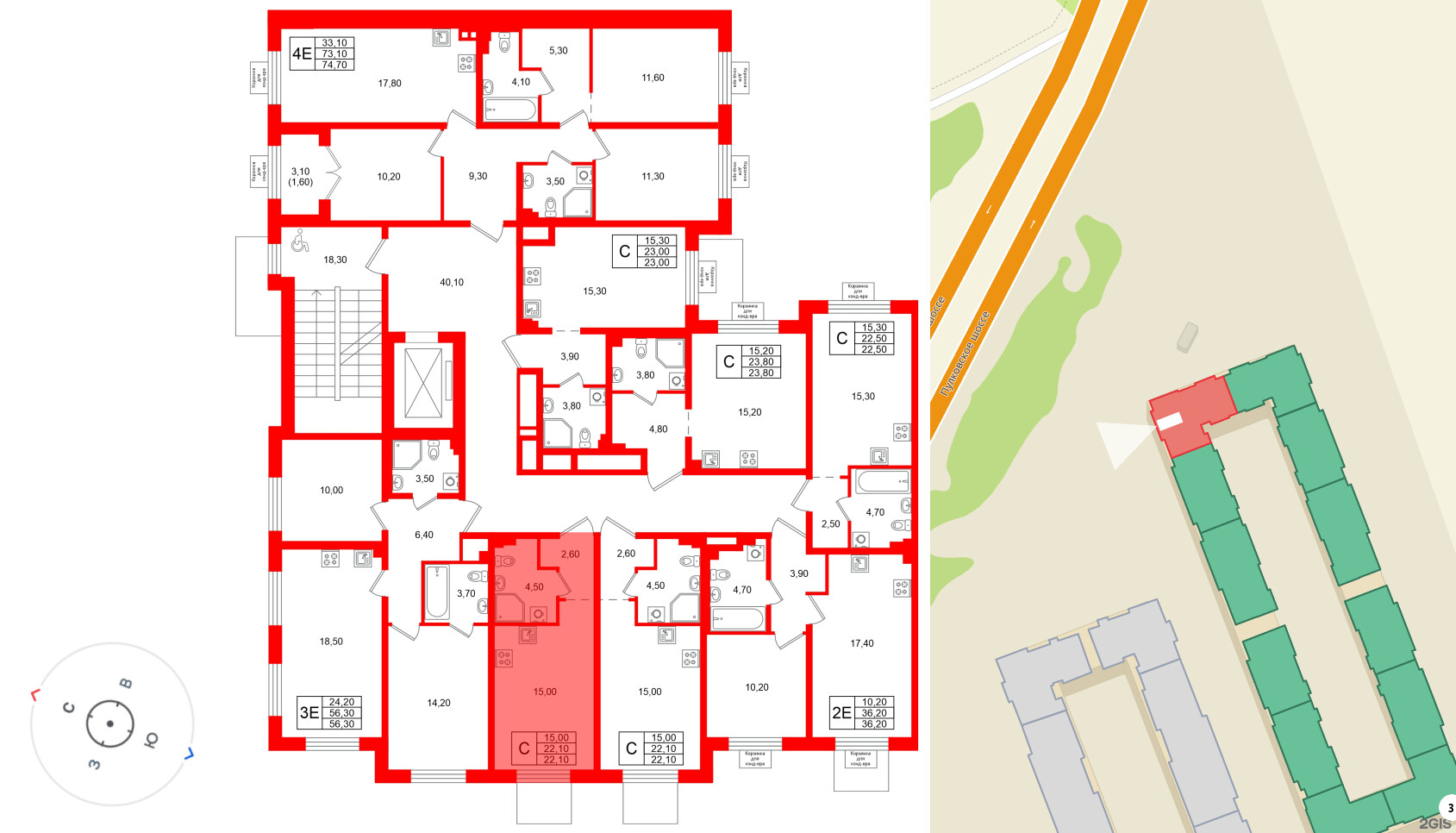 Квартира в ЖК «Пулково Лейк», студия, 22.1 м², 2 этаж