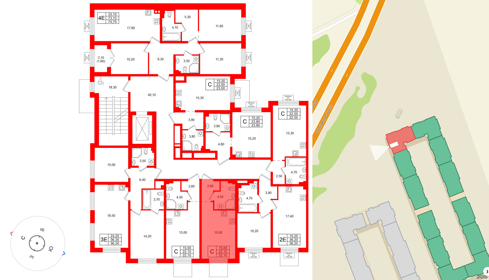 Квартира в ЖК «Пулково Лейк», студия, 22.1 м², 2 этаж