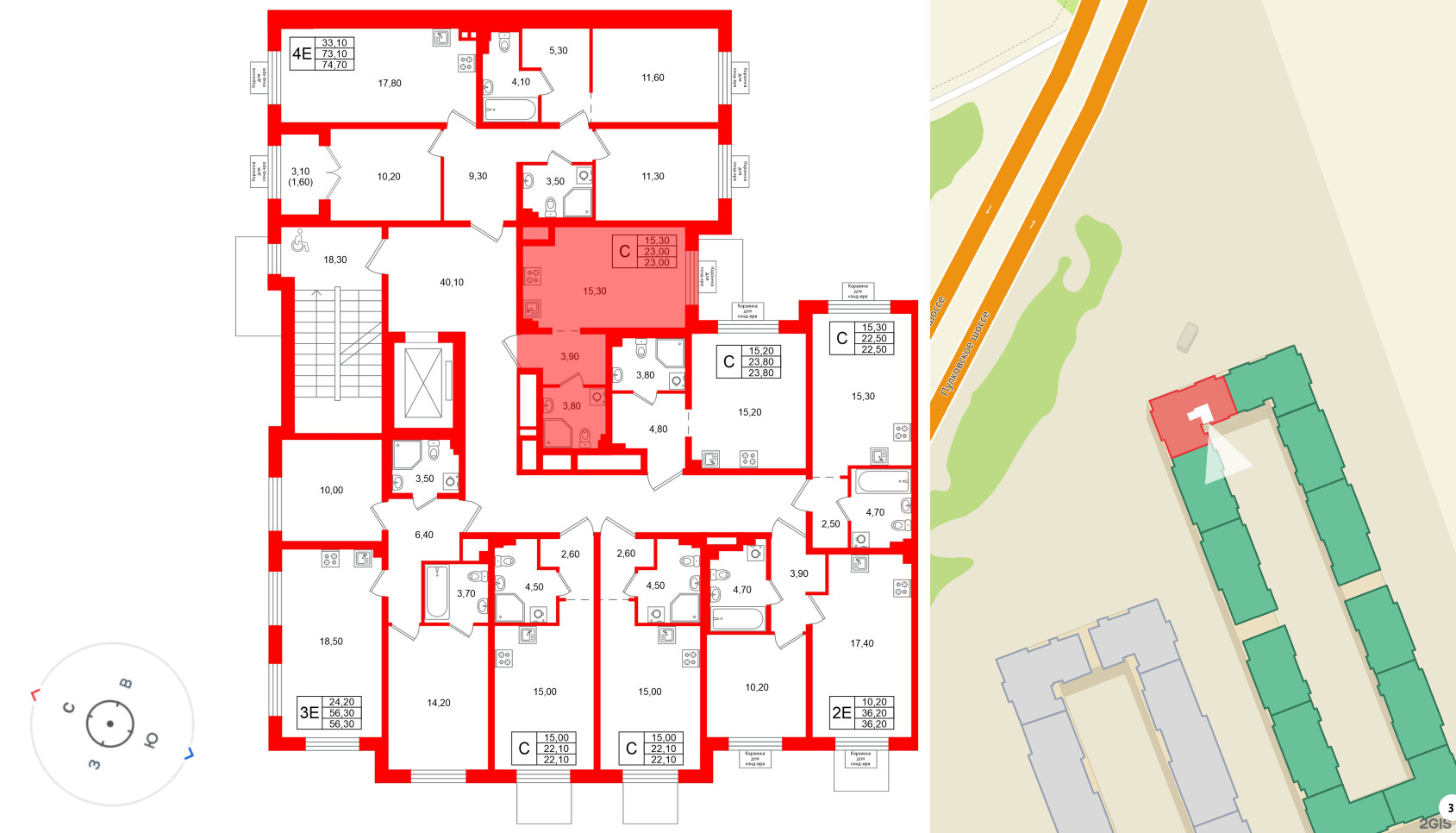 Квартира в ЖК «Пулково Лейк», студия, 23 м², 2 этаж