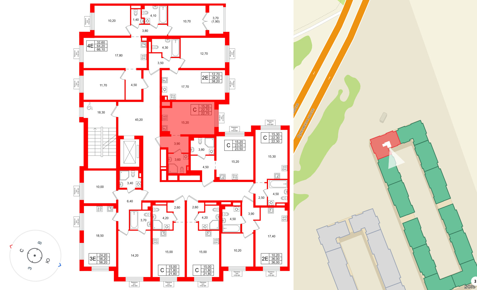Квартира в ЖК «Пулково Лейк», студия, 22.7 м², 3 этаж