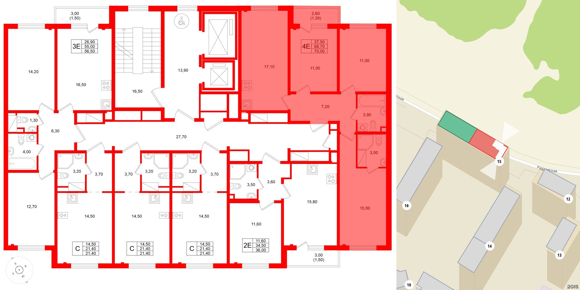 Квартира в ЖК «Ручьи–2», 3 комнатная, 70 м², 5 этаж