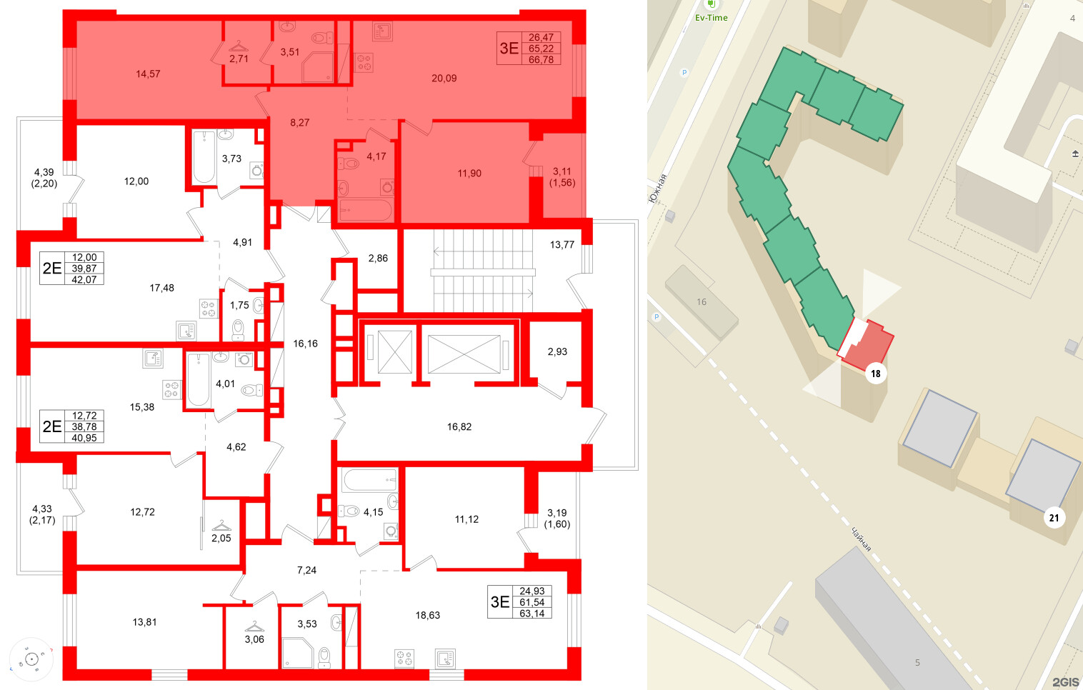 Квартира в ЖК Энфилд, 2 комнатная, 66.78 м², 6 этаж