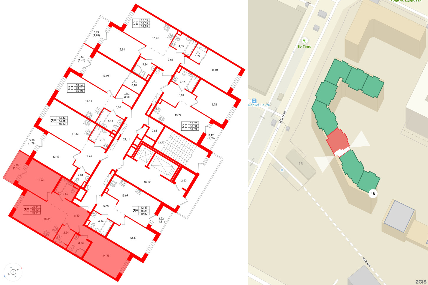 Квартира в ЖК Энфилд, 2 комнатная, 60.51 м², 4 этаж