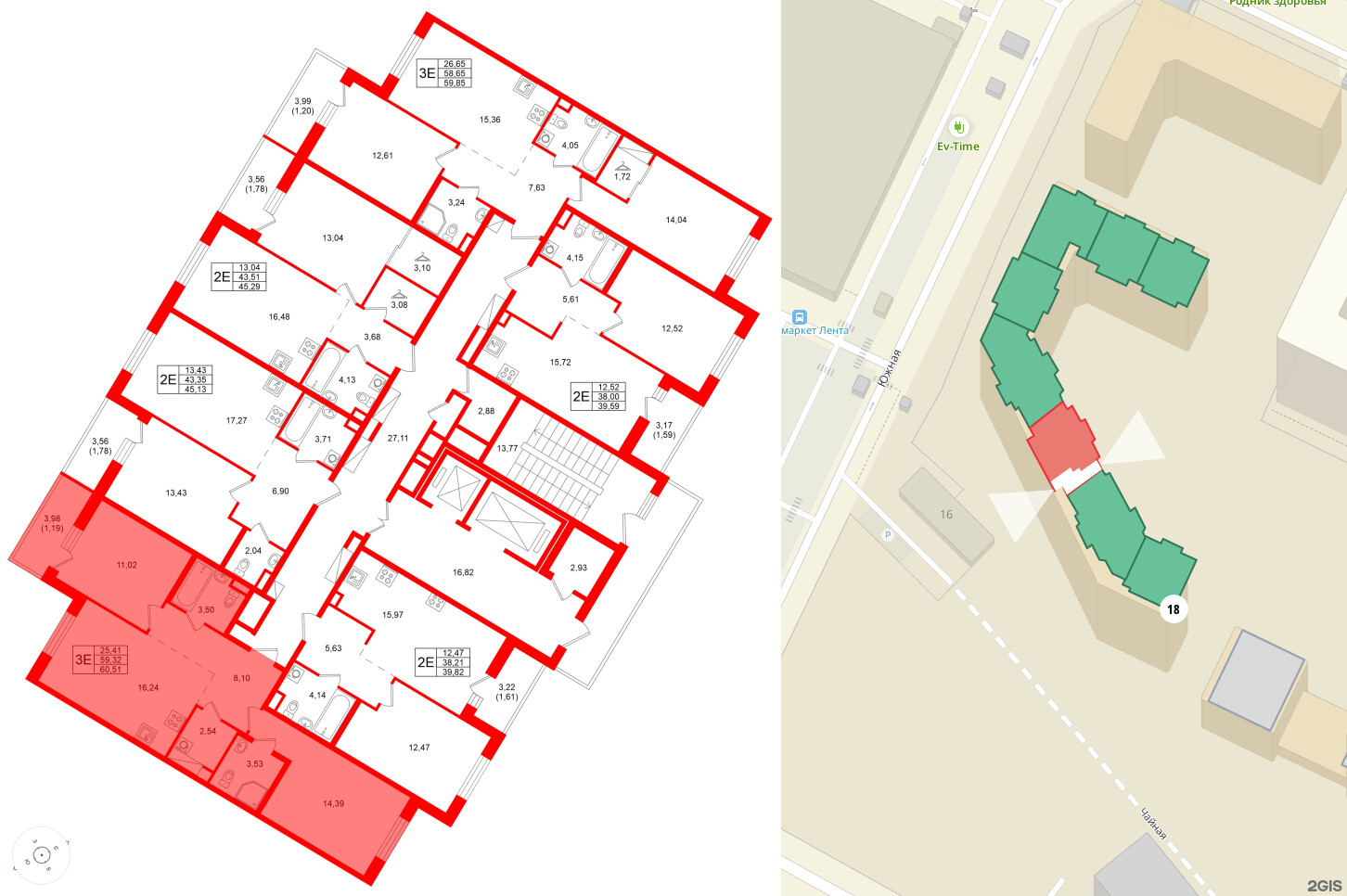 Квартира в ЖК Энфилд, 2 комнатная, 60.51 м², 9 этаж